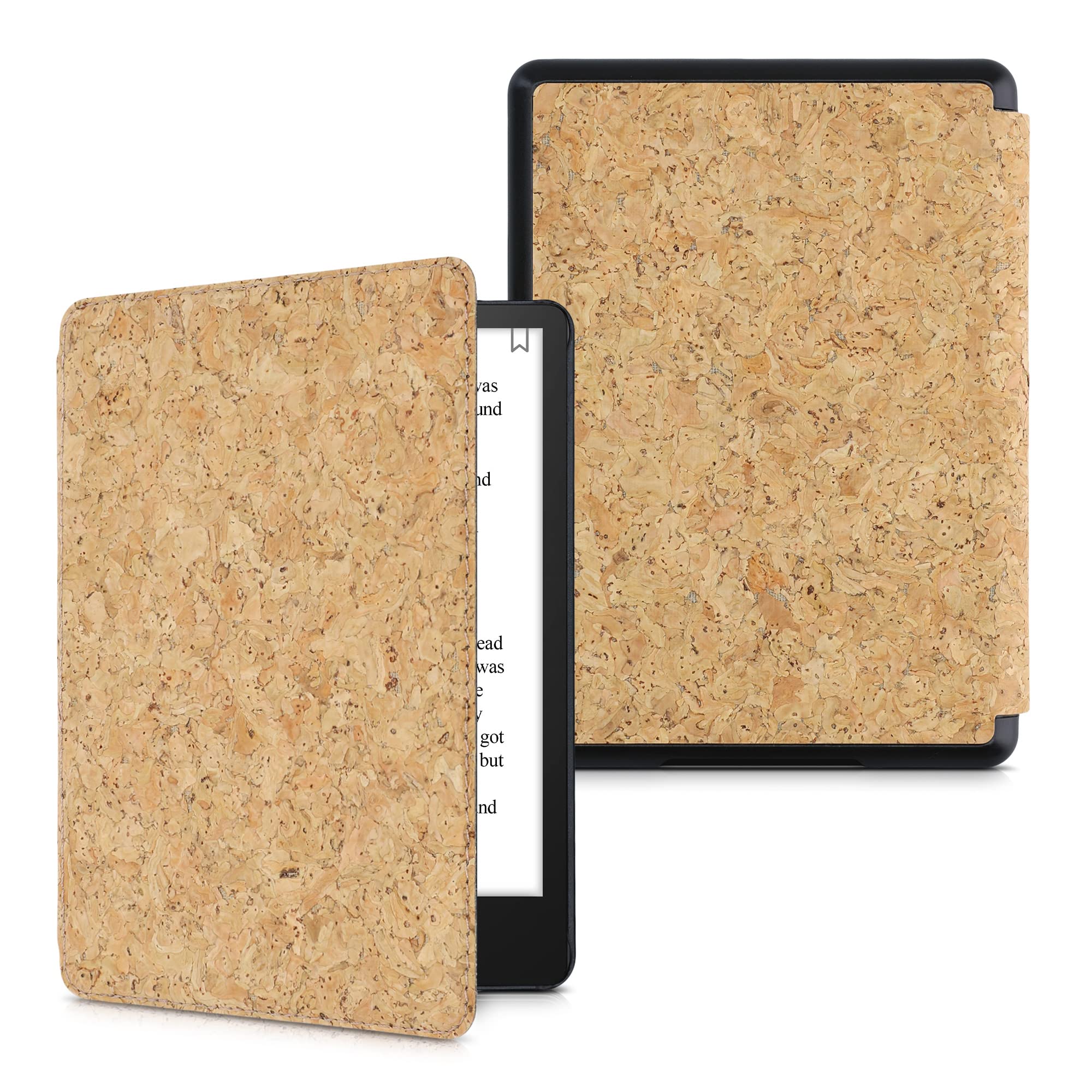 kwmobile Cork Case for Amazon Kindle Paperwhite 11th Gen (2021) - Eco-Friendly Book Style Flip Cover | Protective Folio Case for e-Reader | Light Brown | Perfect for Reading, Travel & Daily Commute