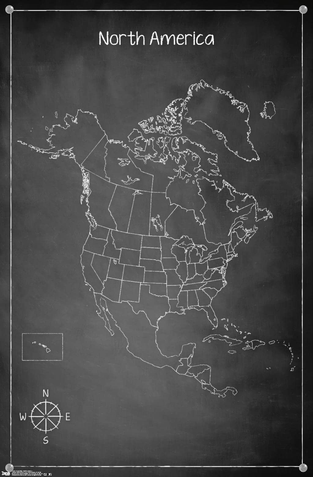 North America Chalkboard Map Wall Poster with Push Pins - Travel Planning & Geography Learning Decor for Home, Office or Classroom