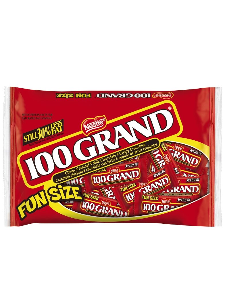 100 Grand Fun Size Candy Bars - 12.5 Ounce Resealable Bag (Pack of 12) | Perfect for Halloween Treats, Party Favors & Office Snacks
