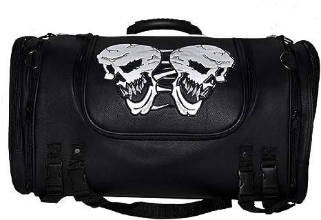 PVC Large Sissy Bar Trunk Bag With Skull Design - Motorcycle Luggage Storage for Harley Davidson & Cruiser Bikes - Perfect for Road Trips & Daily Commuting