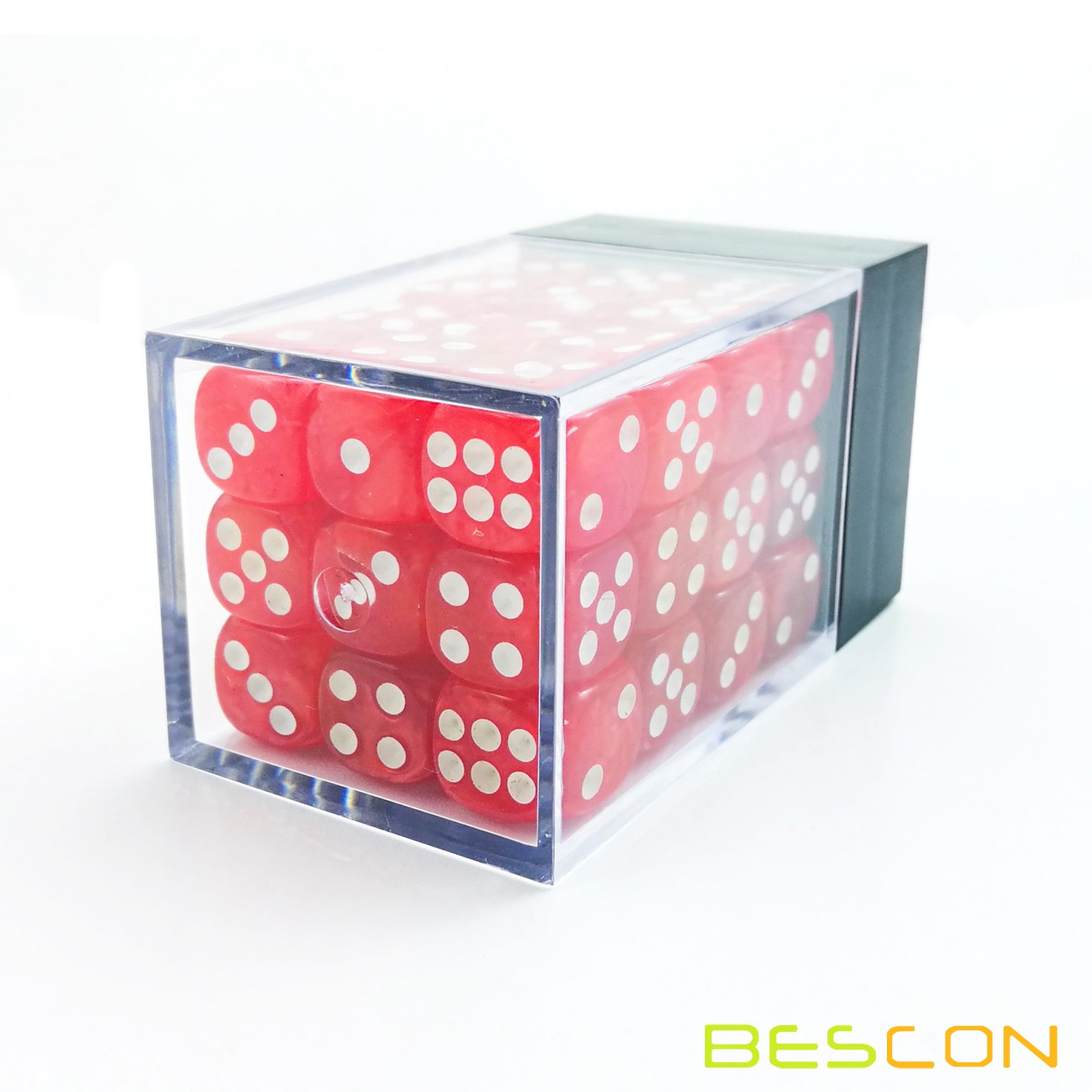 Bescon 12mm Six-Sided Dice Set - 36 Marble Red D6 Dice in Brick Storage Box | Perfect for Board Games, RPGs, Math Education & Casino Night
