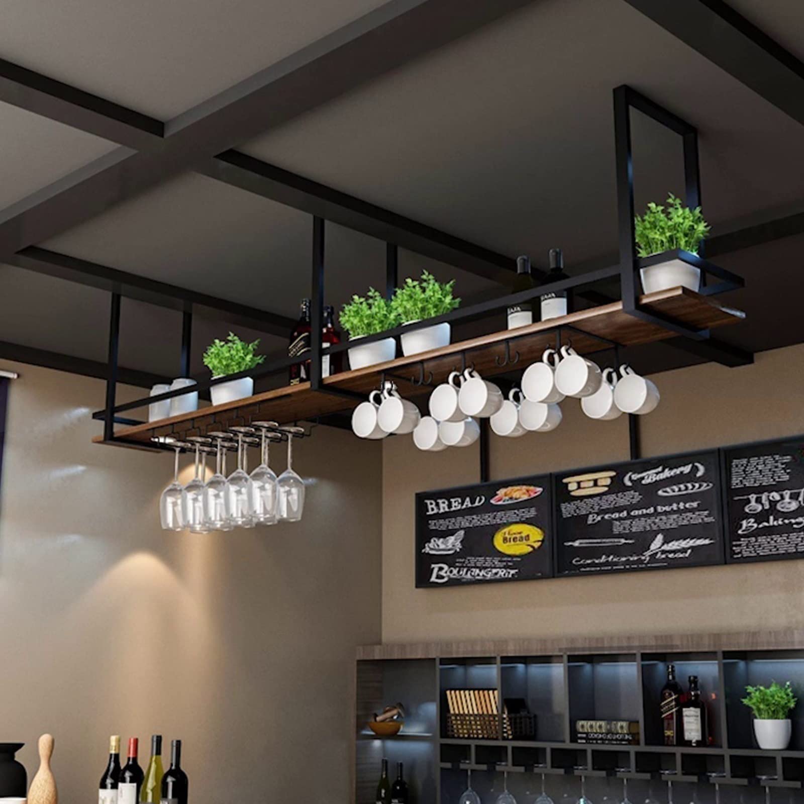 Hanging Wine Glass Holder & Plant Stand - Heavy Duty 70kg Capacity Ceiling Mount Rack for Kitchen, Bar, Restaurant & Home Decor - Perfect for Loft, Hotel & Upside Down Storage Display