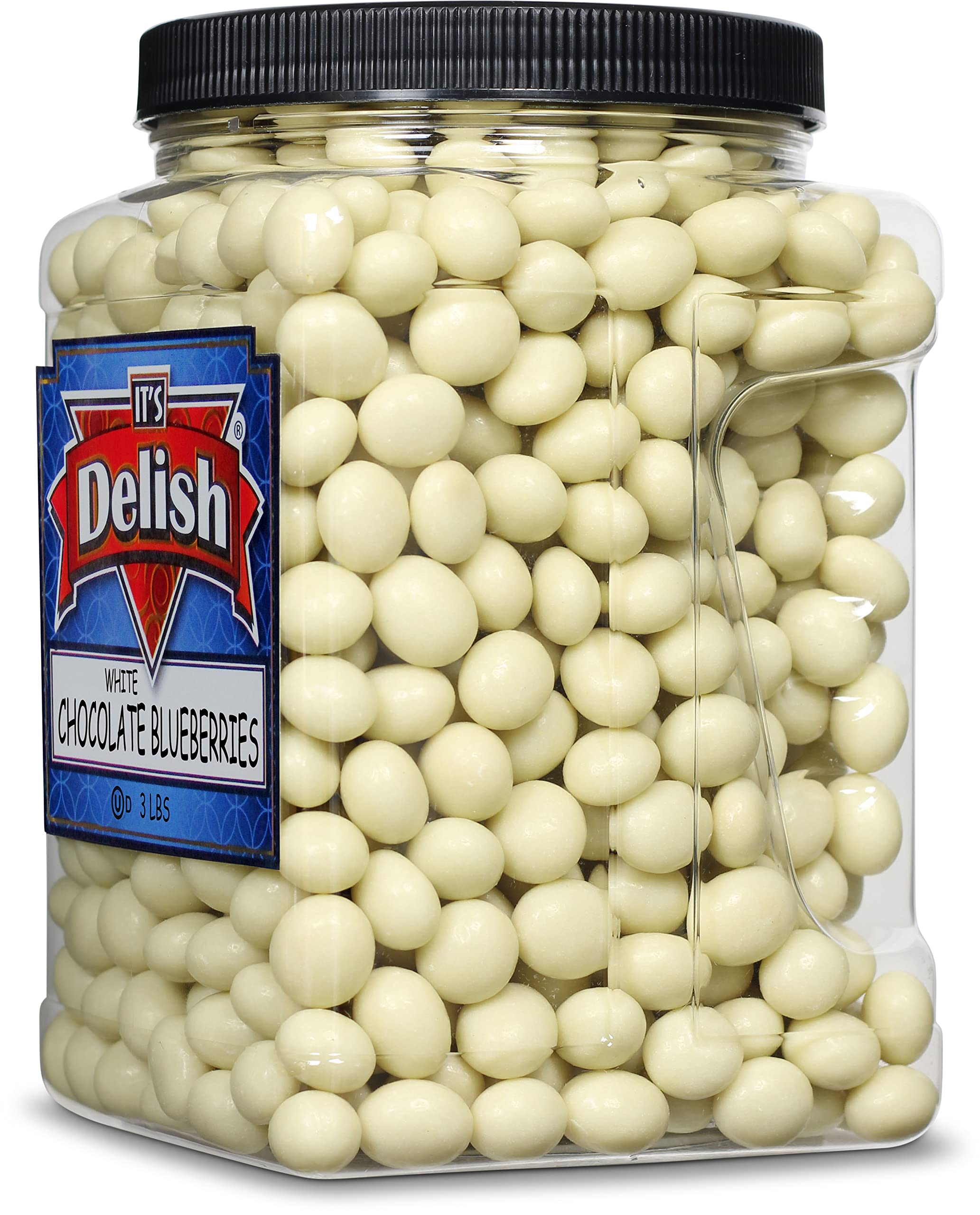 Gourmet White Chocolate Covered Blueberries - 3 LBS Bulk Jumbo Jar | Kosher Dairy Milk Chocolate Coated Dried Fruit Berries | Perfect for Parties, Snacks, Desserts & Gift Baskets | It's Delish Brand
