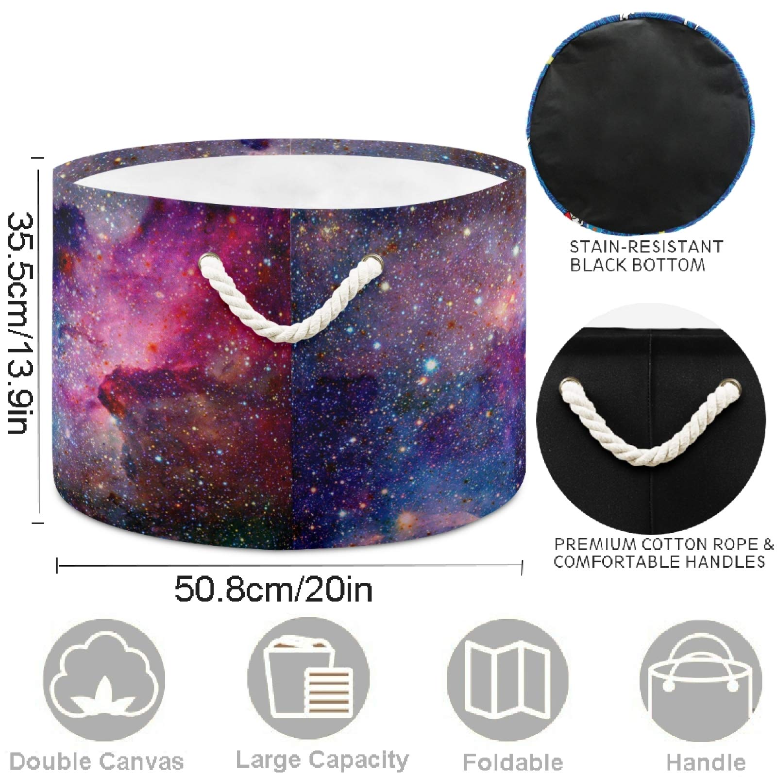 Visesunny Collapsible Large Capacity Storage Basket - Pretty Purple Galaxy Sky Design for Clothes, Toys & Laundry | Durable Cotton Handles | Space-Saving Home Organizer for Bathroom, Bedroom, Nursery & Closet | Perfect for Kids Room, College Dorm & Apartment Storage Solutions