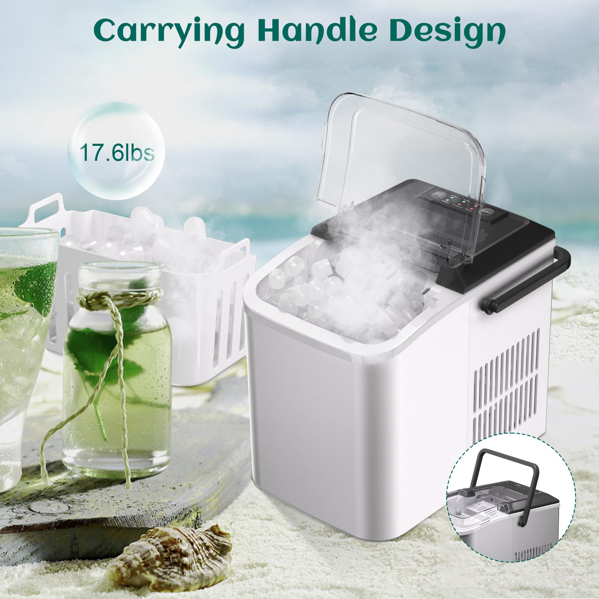 Portable Bullet Ice Maker Machine - 26.5 lb/24H Self-Cleaning Countertop Ice Maker with 9 Cubes in 7-8 Minutes - Perfect for Home, Office, Kitchen, RV, Camping & Outdoor Use