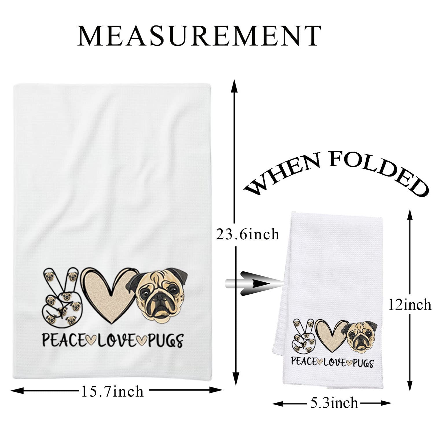 BDPWSS Pug Kitchen Towel - Cute Pug Dog Design for Pug Lovers, Pug Mom Gift, Crazy Pug Lady Present - Perfect for Dog Owners & Pug Enthusiasts - Peace Love Pugs Collection - Ideal for Kitchen Decor, Housewarming Gift & Dog-Themed Home Accessories
