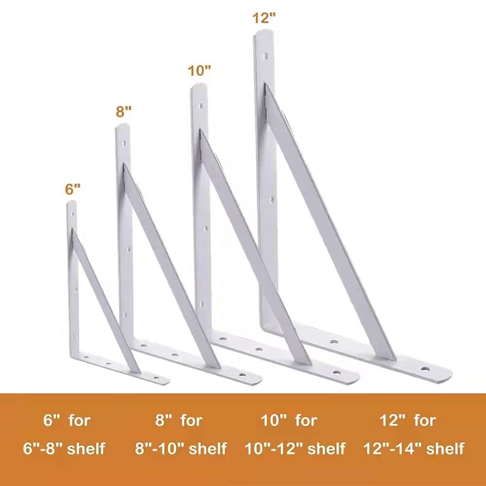 6 Inch Heavy Duty Shelf Brackets - 6 Pack White L Brackets for Floating Shelves, 90 Degree Metal Supports with Screws - Perfect for DIY Home Organization, Kitchen Storage & Wall Shelving Projects