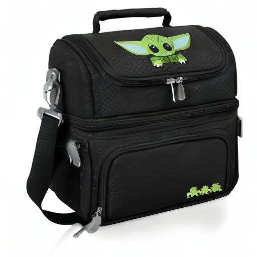 Star Wars Mandalorian Grogu Insulated Lunch Bag with Utensil Set - Leakproof Cooler Lunch Box for Work, School & Picnics (Black)