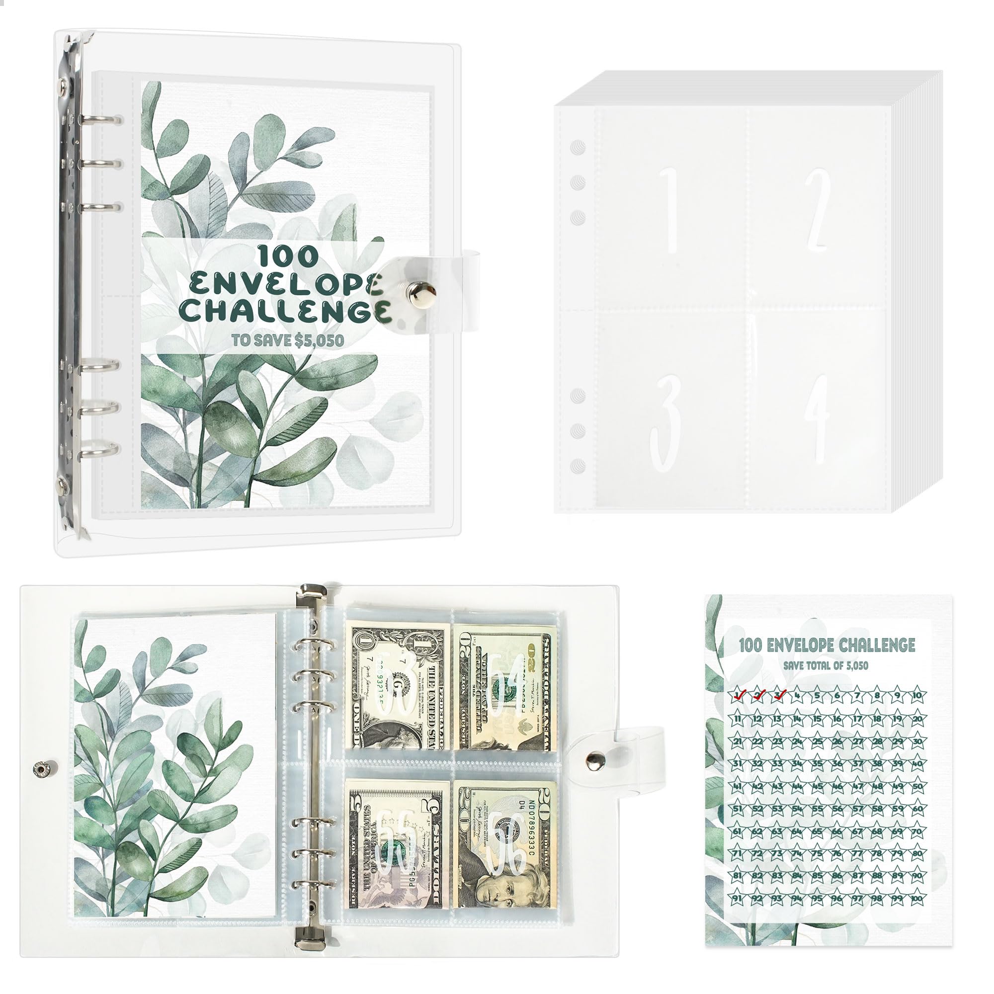 100 Envelope Savings Challenge Binder - $5,050 Budget Planner & Money Saving Tracker | Daily Cash Envelope System for Financial Goals | Perfect for Home Budgeting, Emergency Funds & Debt Payoff