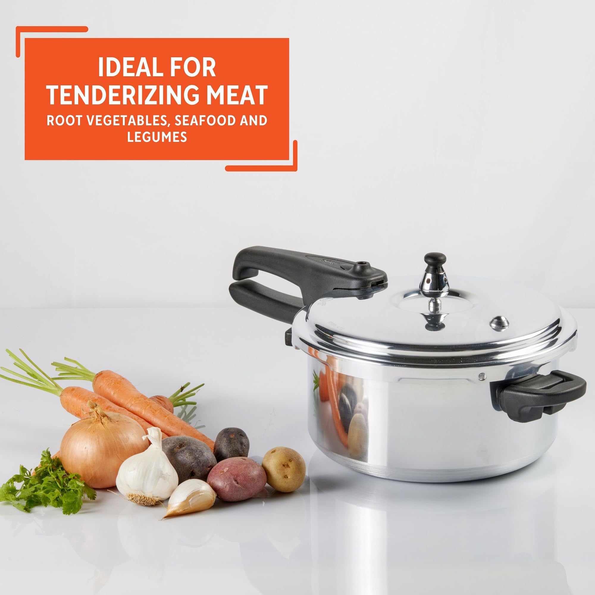 IMUSA 4.2 Quart Aluminum Pressure Cooker with Safety Valves - Stovetop Cookware for Fast, Safe Cooking | Perfect for Soups, Stews & Family Meals