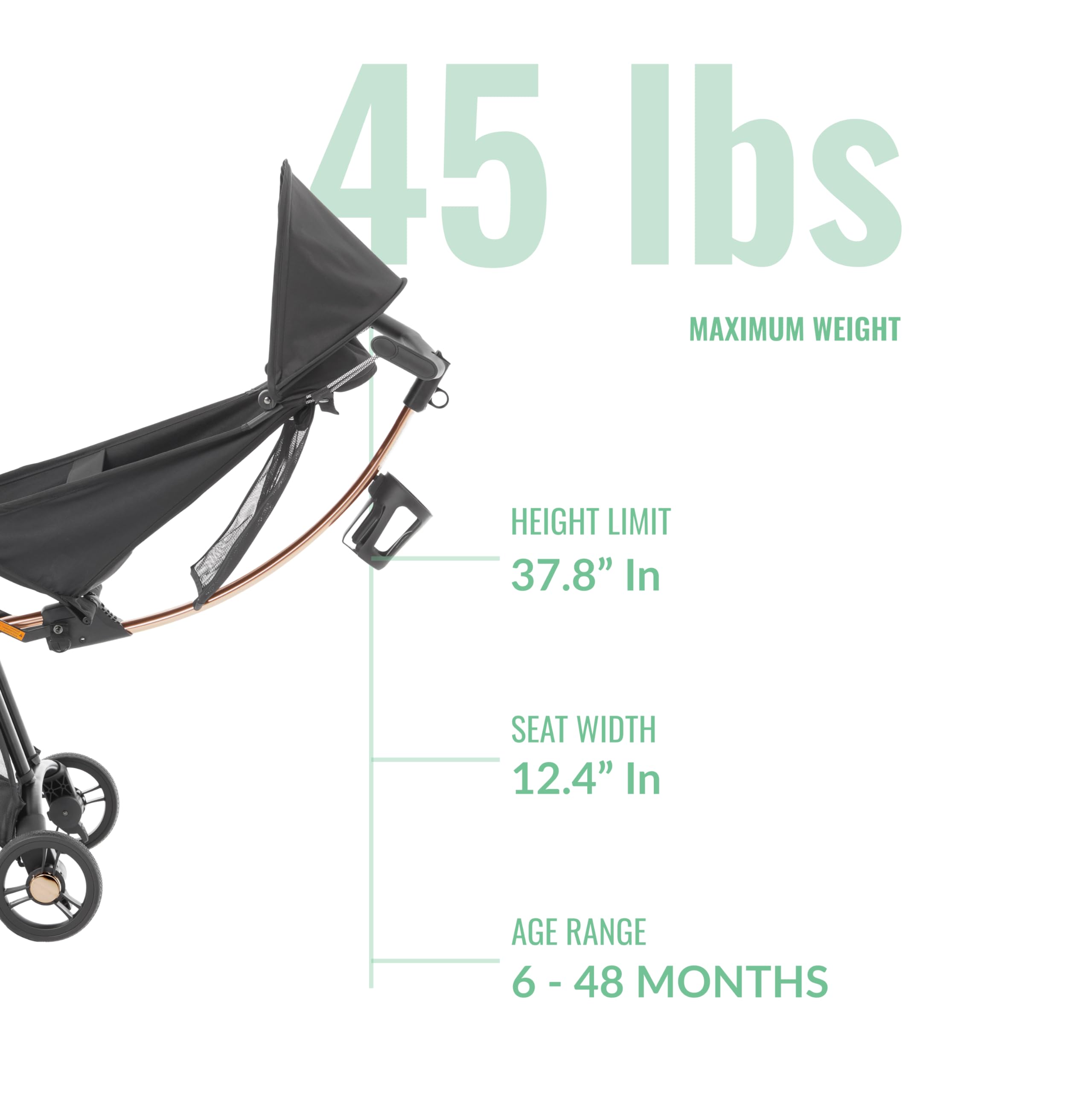 Evolur Roamer Ultra Lightweight Umbrella Stroller - Gold Black Compact Travel Stroller with One-Hand Fold, 5-Point Safety Harness, Adjustable Canopy & Lightweight Aluminum Frame | Perfect for Air Travel, Shopping & Daily Walks with Baby