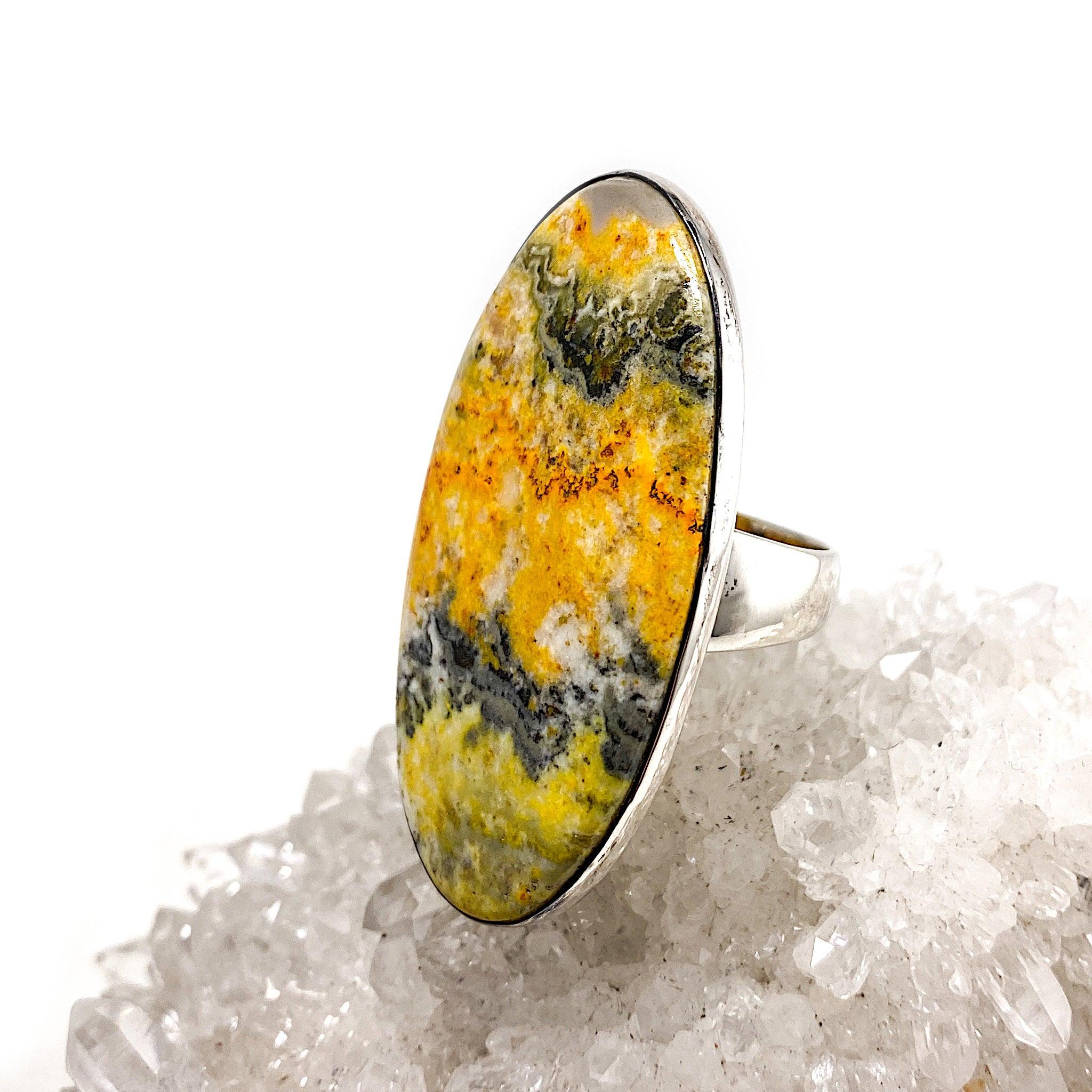 Bumble Bee Jasper Long Oval Cabochon Ring - Size 11 (KRGJ1186) - Handmade Gemstone Jewelry for Boho & Nature Lovers