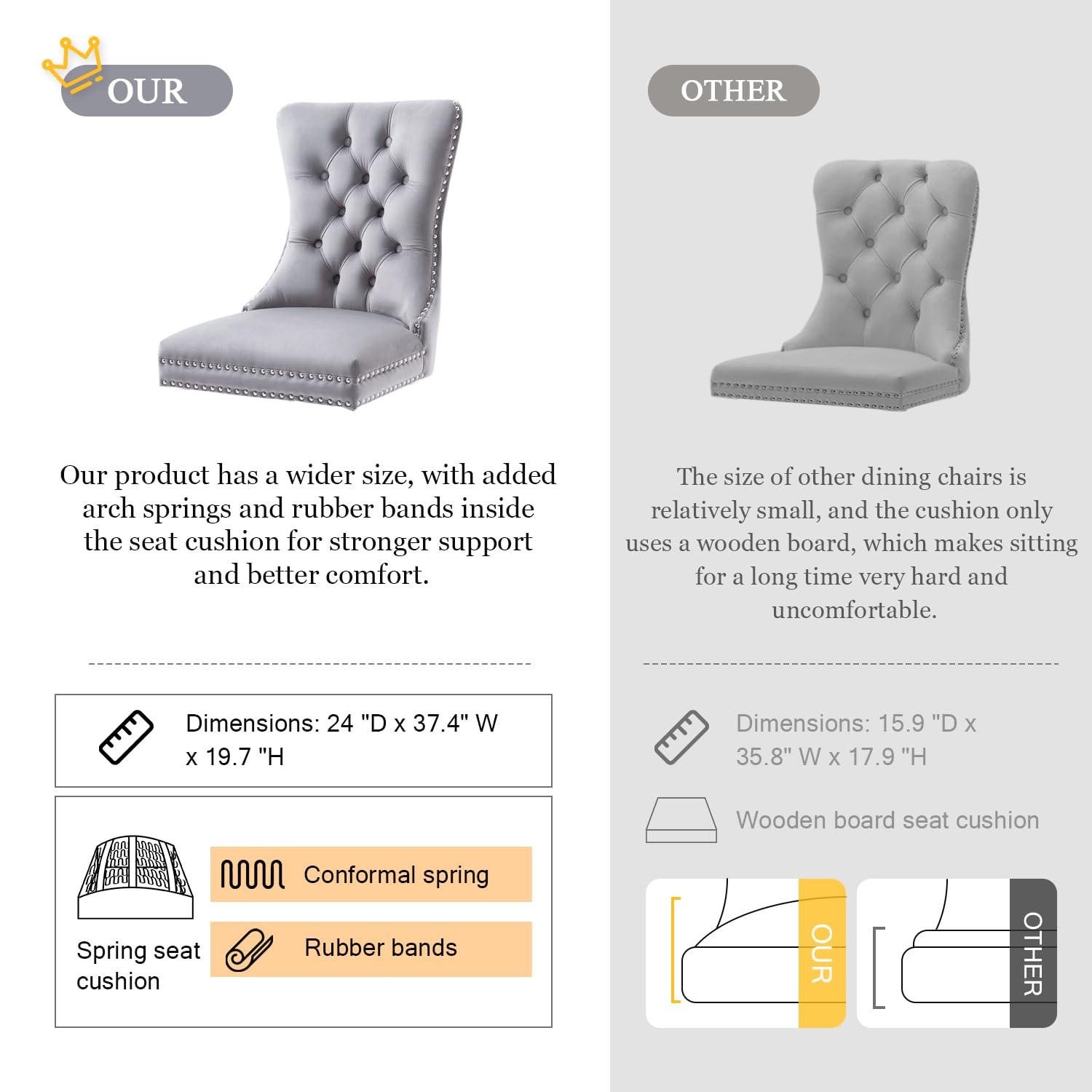 Virabit Velvet Tufted Dining Chairs Set of 4 - Nailhead Trim Upholstered Kitchen & Dining Room Chairs with Ring Pull Design (Light Grey) - Perfect for Modern Home Decor, Dinner Parties & Small Spaces