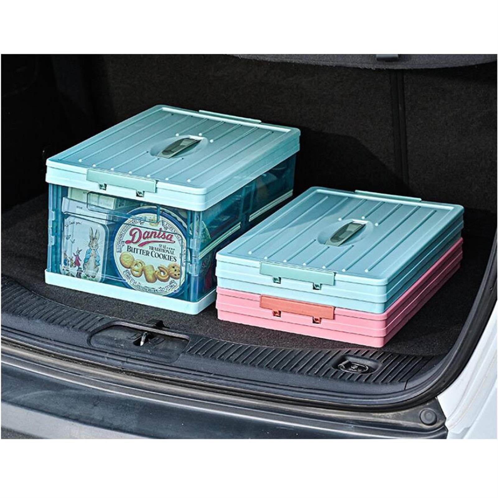 Collapsible Plastic Storage Bins with Lids - Foldable Transparent Organizer Box for Shoes, Clothes, Toys, Books & Groceries (20L, Blue) - Perfect for Closet, Pantry, Garage & Office Organization