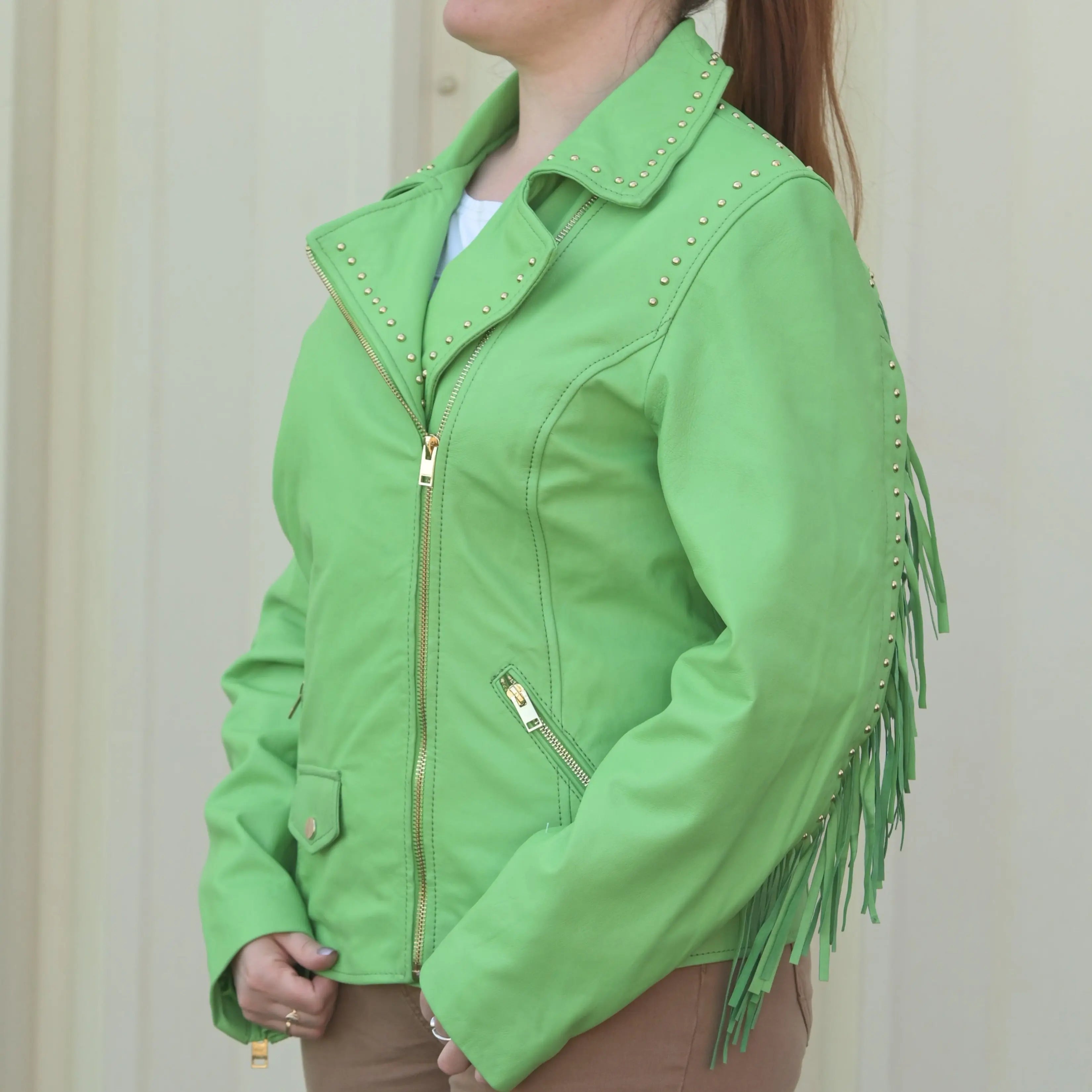 Women's Stylish Studded Leather Jacket with Detachable Fringe - Perfect for Biker, Rocker & Casual Outfits | Fashionable Outerwear for Everyday Wear & Special Occasions