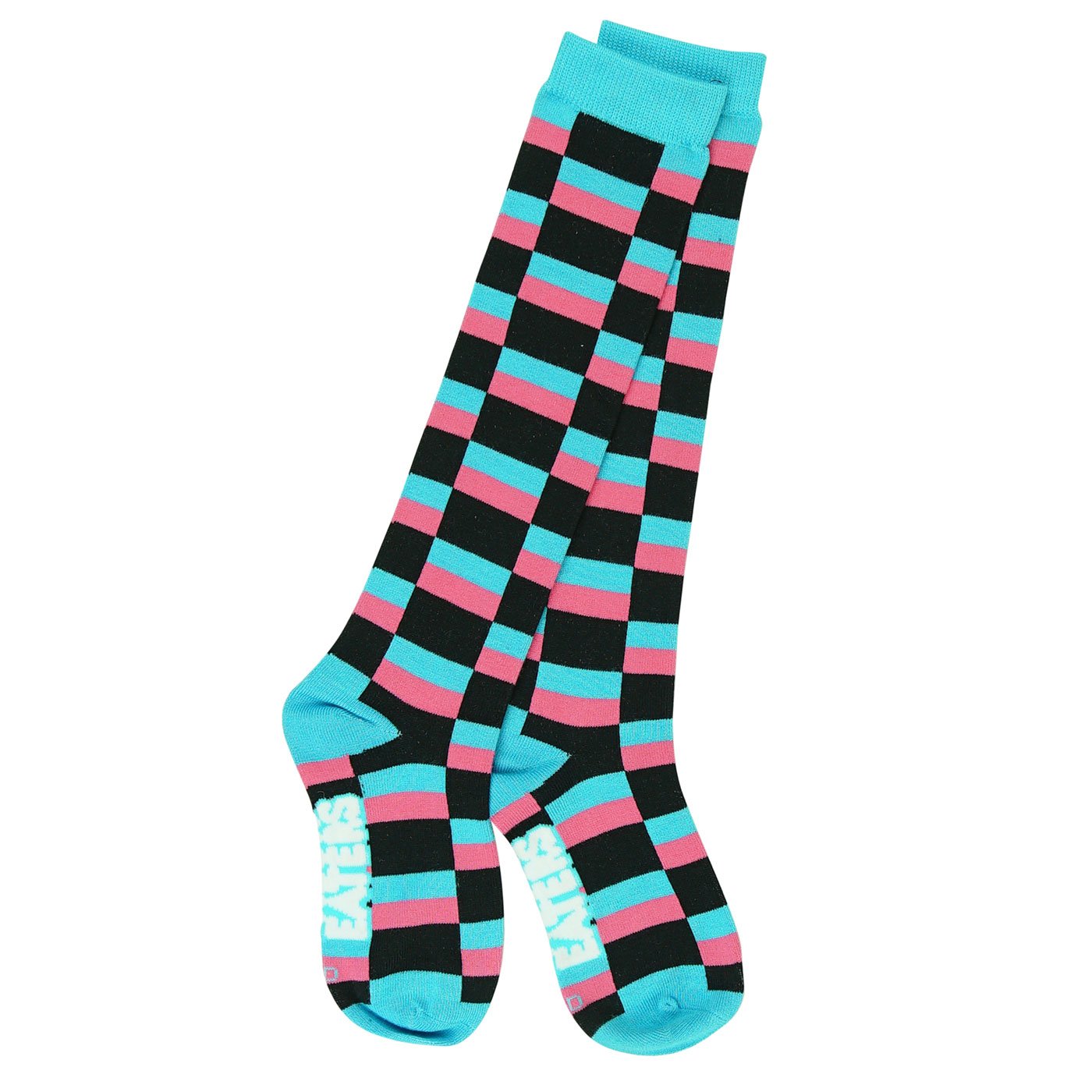 Cute Knee High Socks for Girls & Women - Block Black Pattern - Funky Soccer Lacrosse Derby Crew Socks - Perfect for Sports, School Uniforms & Fashion Outfits
