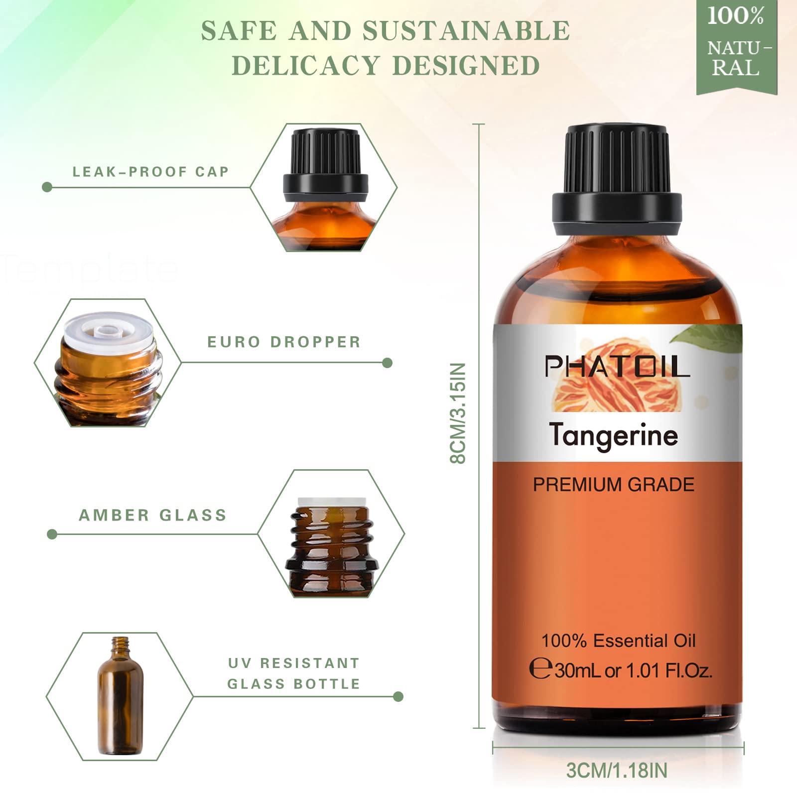 Pure Natural Mandarin Essential Oil 30ml - 100% Pure Aromatherapy Oil for Diffusers, Humidifiers, Massage & Relaxation - PHATOIL Mandarin Oil for Stress Relief & Mood Enhancement