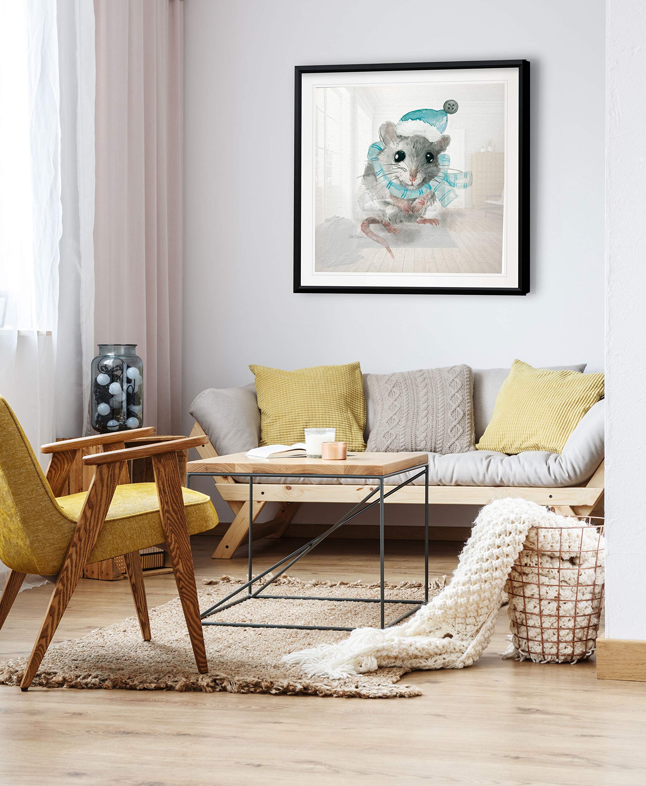 Christmas Critter Mouse Nursery Decor - Framed Animal Wall Art Painting, Abstract Kids Giclee Canvas Prints for Baby Room & Playroom | Perfect Holiday Gift & Home Decoration