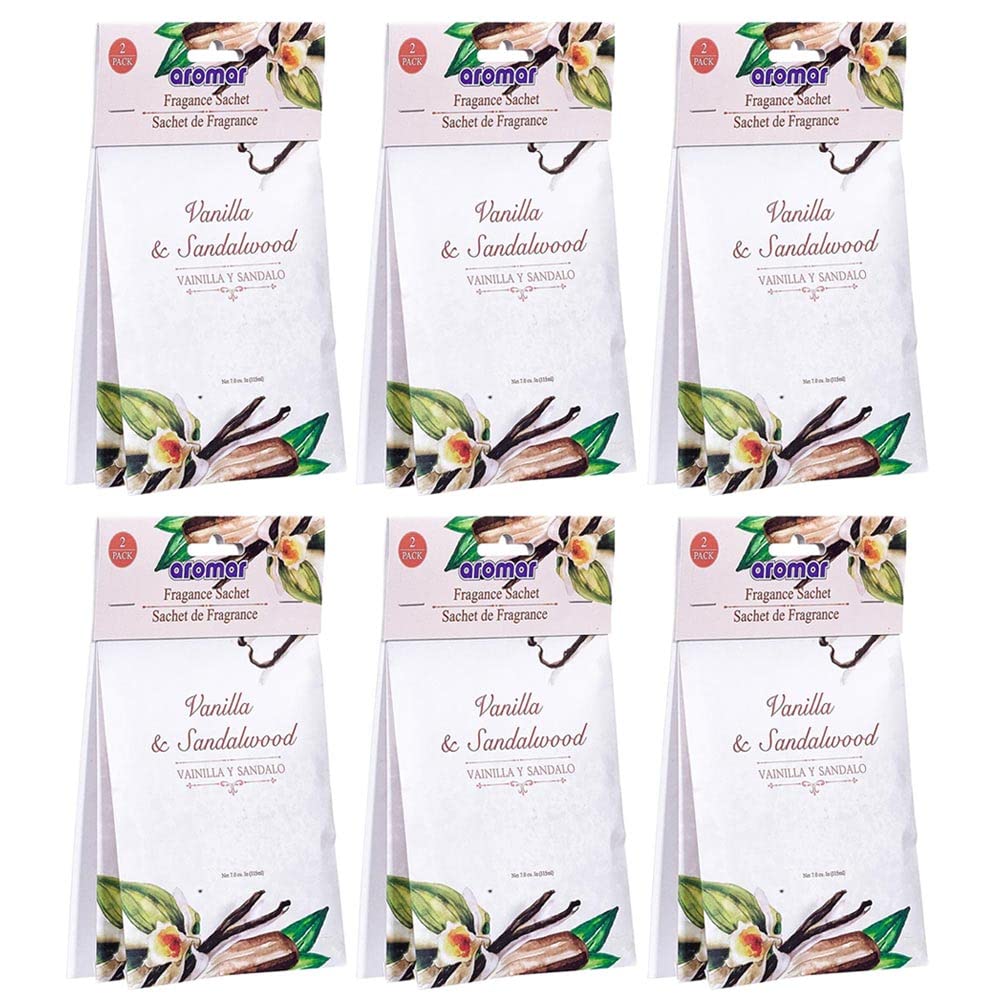 12 Pcs Sandalwood Vanilla Scented Sachets - Drawer & Closet Air Freshener Bags for Home, Bedroom, Office & Car - Natural Beige Aroma Pouches for Fresh Fragrance