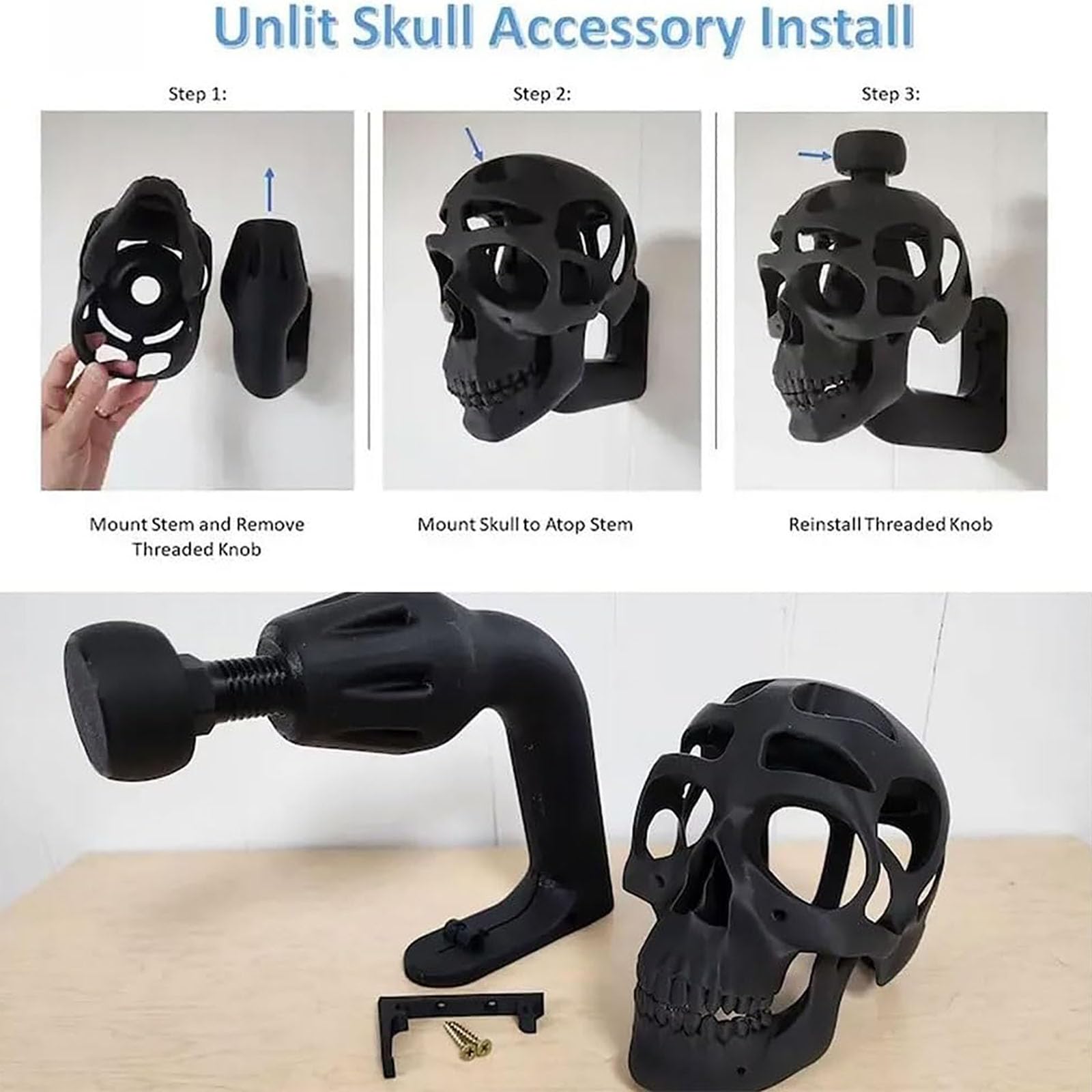 3D Skull Helmet Display Stand - Creative Wall Mounted Helmet Holder for Motorcycle & Bike Helmets - Multi-Purpose Hook Rack for Home Decor & Garage Organization (2 Pack) - Perfect for Man Cave, Bedroom & Entryway Wall Decor