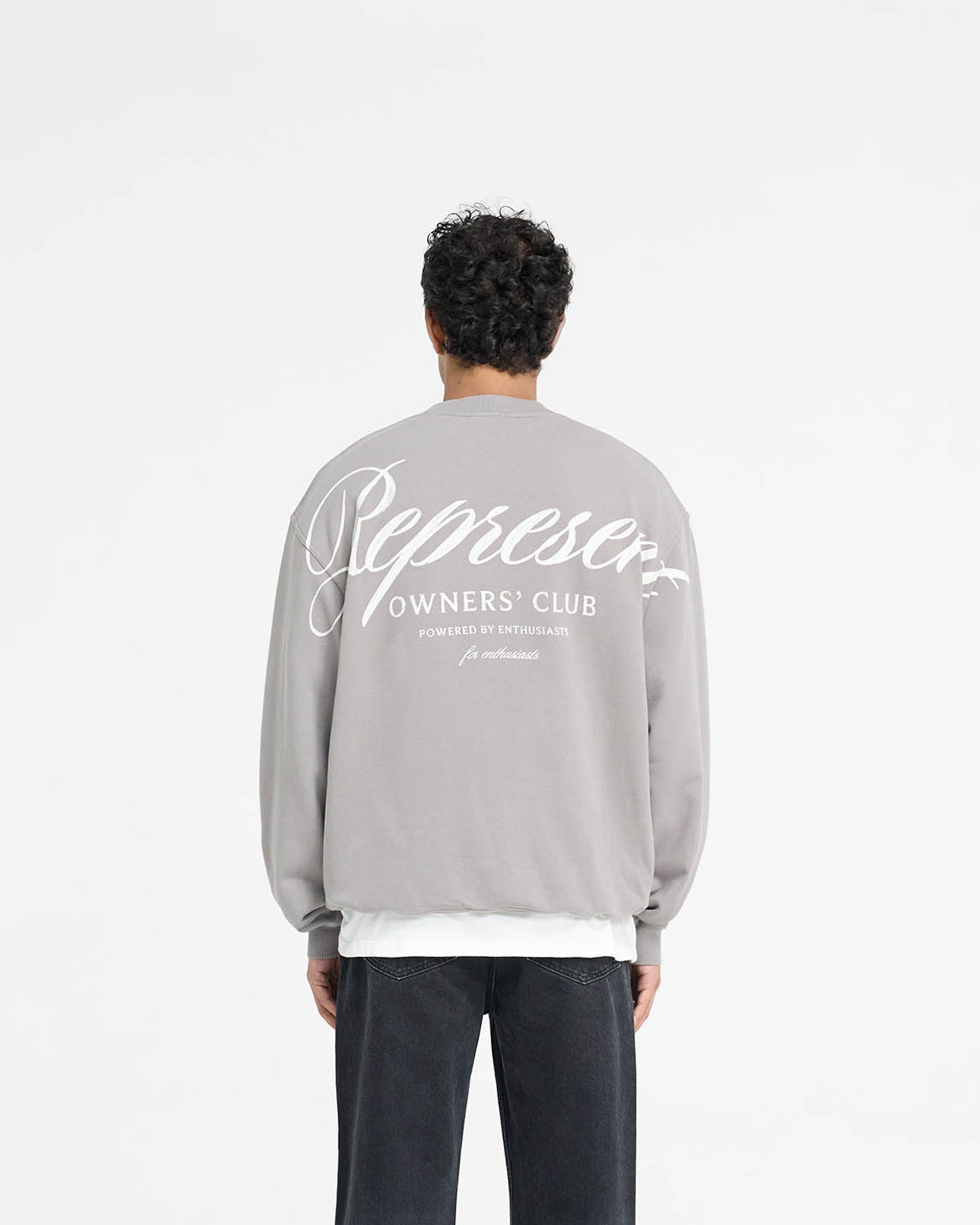 Represent Owners Club Script Sweater - Slate Gray Pullover | Vintage Inspired Streetwear for Men & Women | Perfect for Casual Outfits, Street Style & Urban Fashion