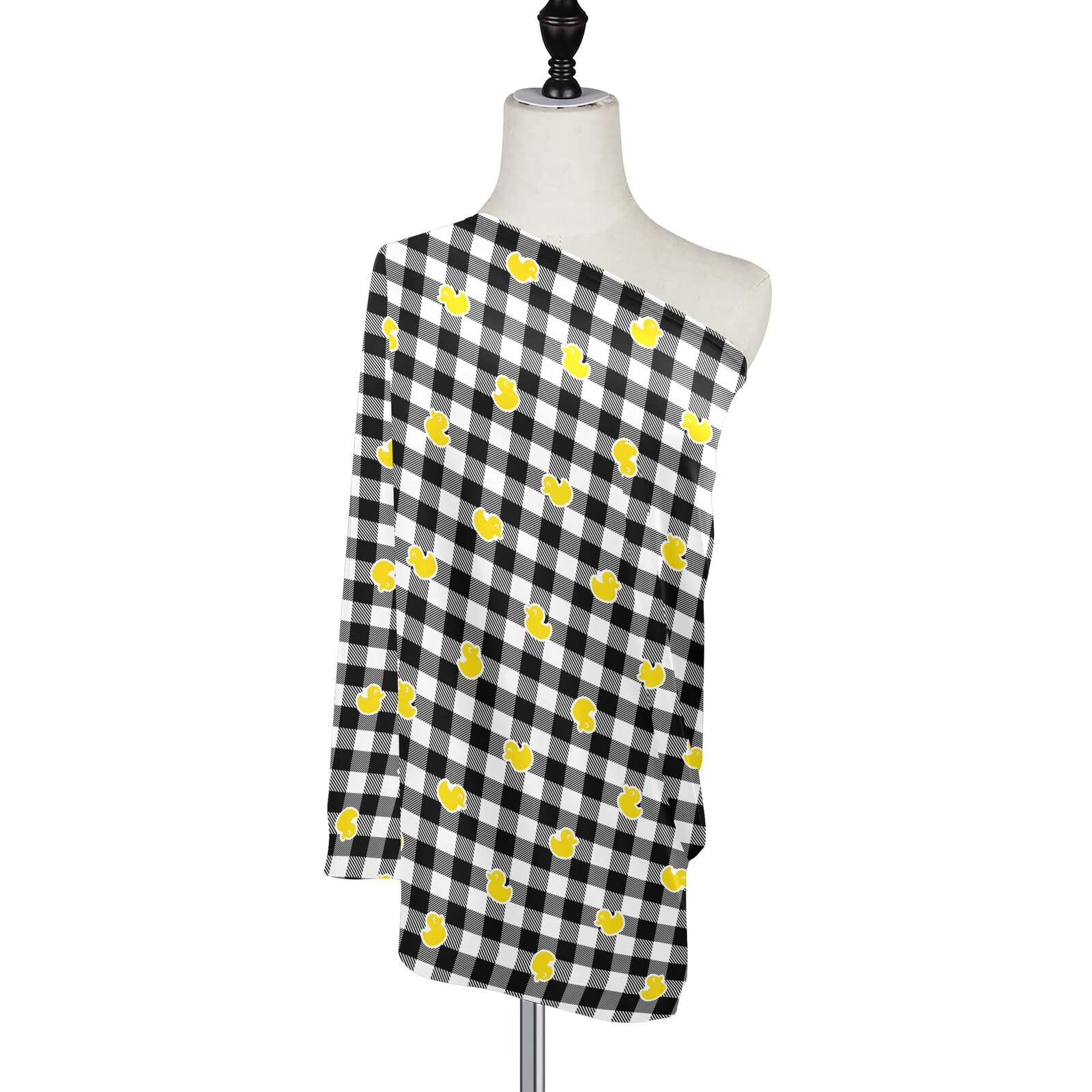 Yellow Duck Baby Car Seat Cover - Soft Black & White Buffalo Plaid Nursing Canopy for Infant Stroller | Breathable & Cozy for Girls & Boys | Perfect for Breastfeeding, Summer, Spring & Fall Outings