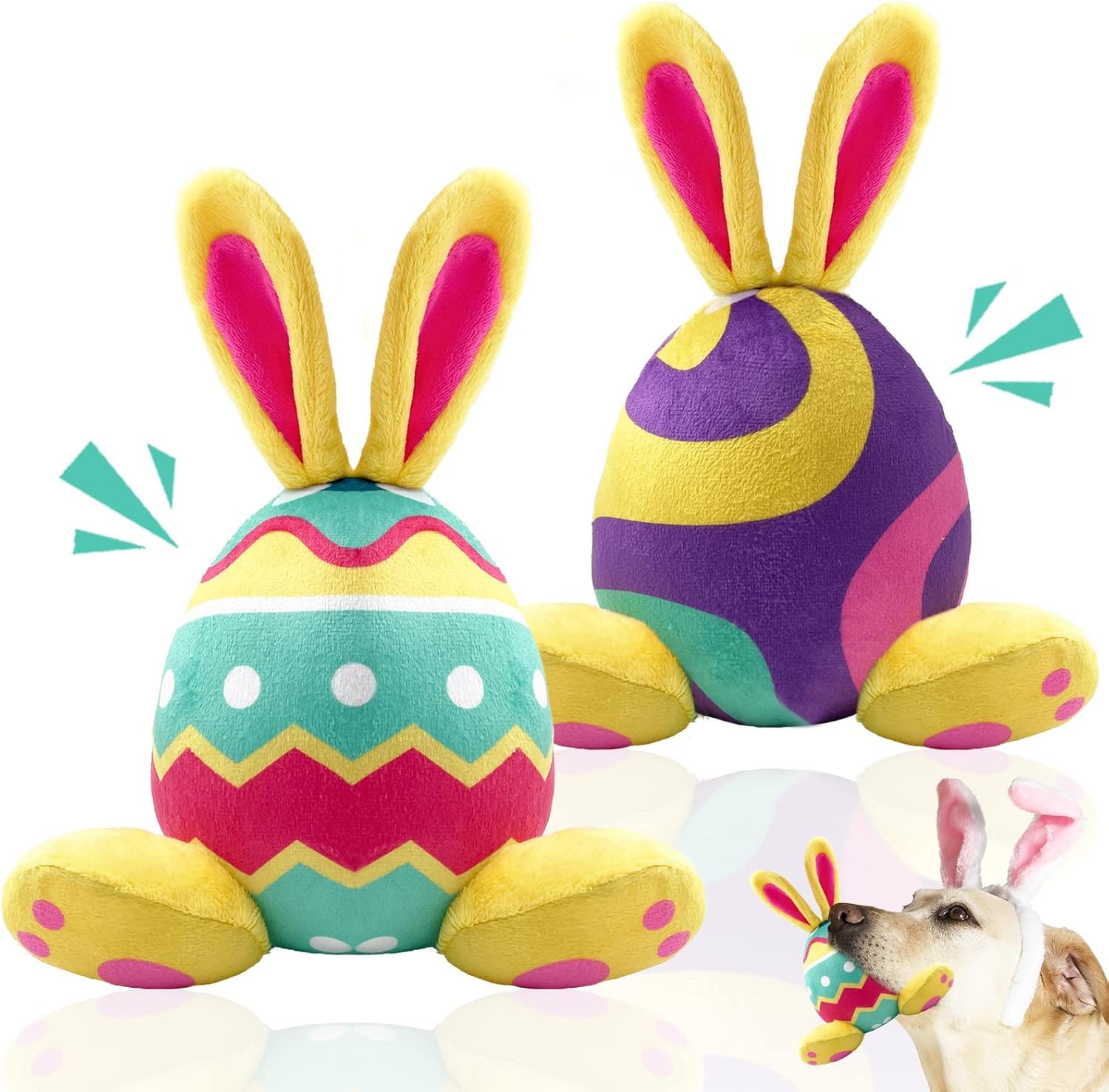 2 Pack Easter Bunny Plush Squeaky Dog Toys - Soft Stuffed Animal Chew Toys for Medium & Large Dogs | Fun Holiday Gift for Pets, Easter Basket Stuffers & Playtime