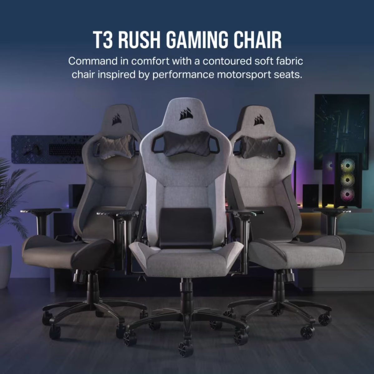 CORSAIR T3 RUSH Gaming Chair - Ergonomic Esports Chair with Adjustable Lumbar Support & Headrest - Perfect for PC Gamers & Streamers