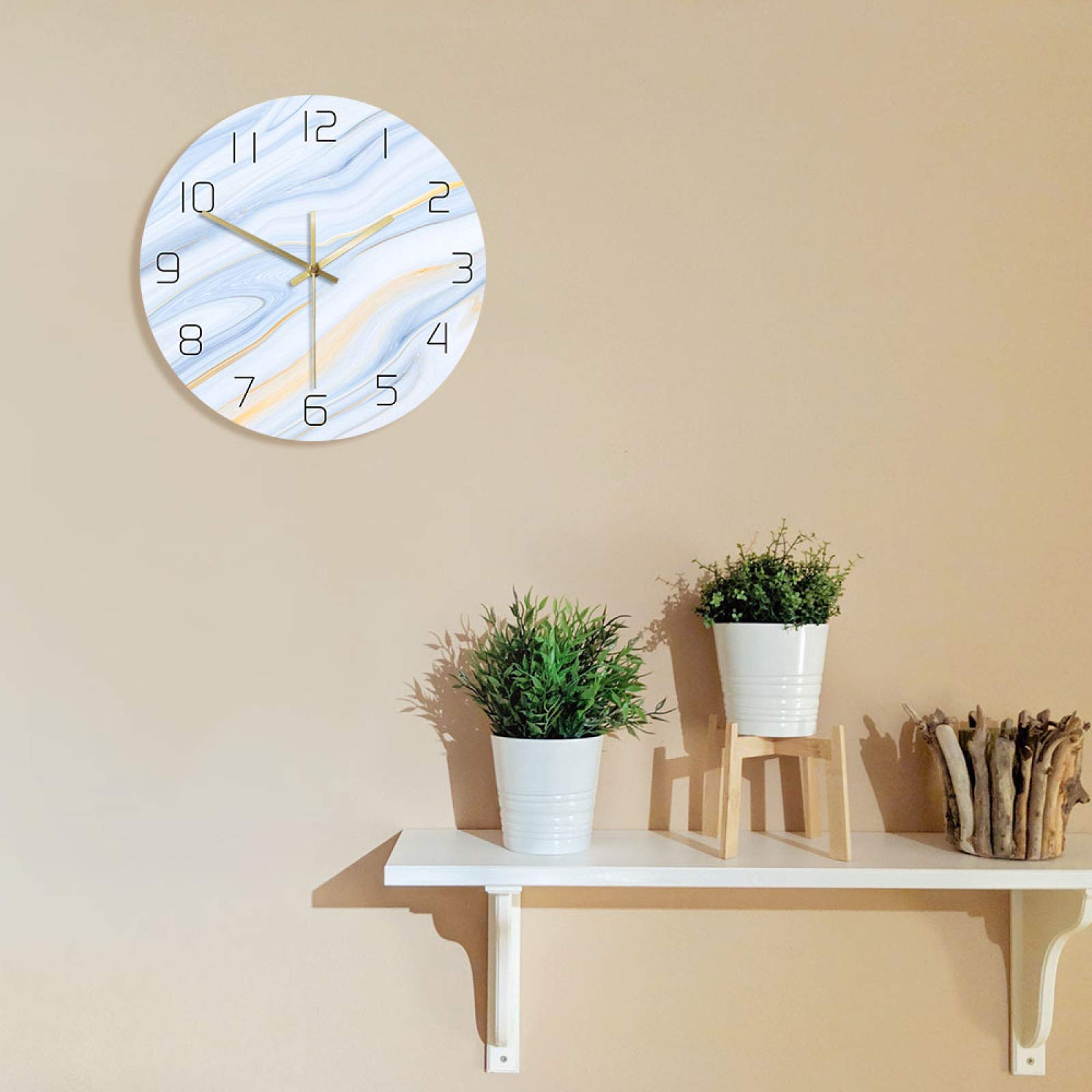Blue and White Marble Wall Clock - Modern Luxury Silent Non-Ticking Clock with Elegant Marble Texture, Abstract Art Home Decor for Living Room, Bedroom & Office