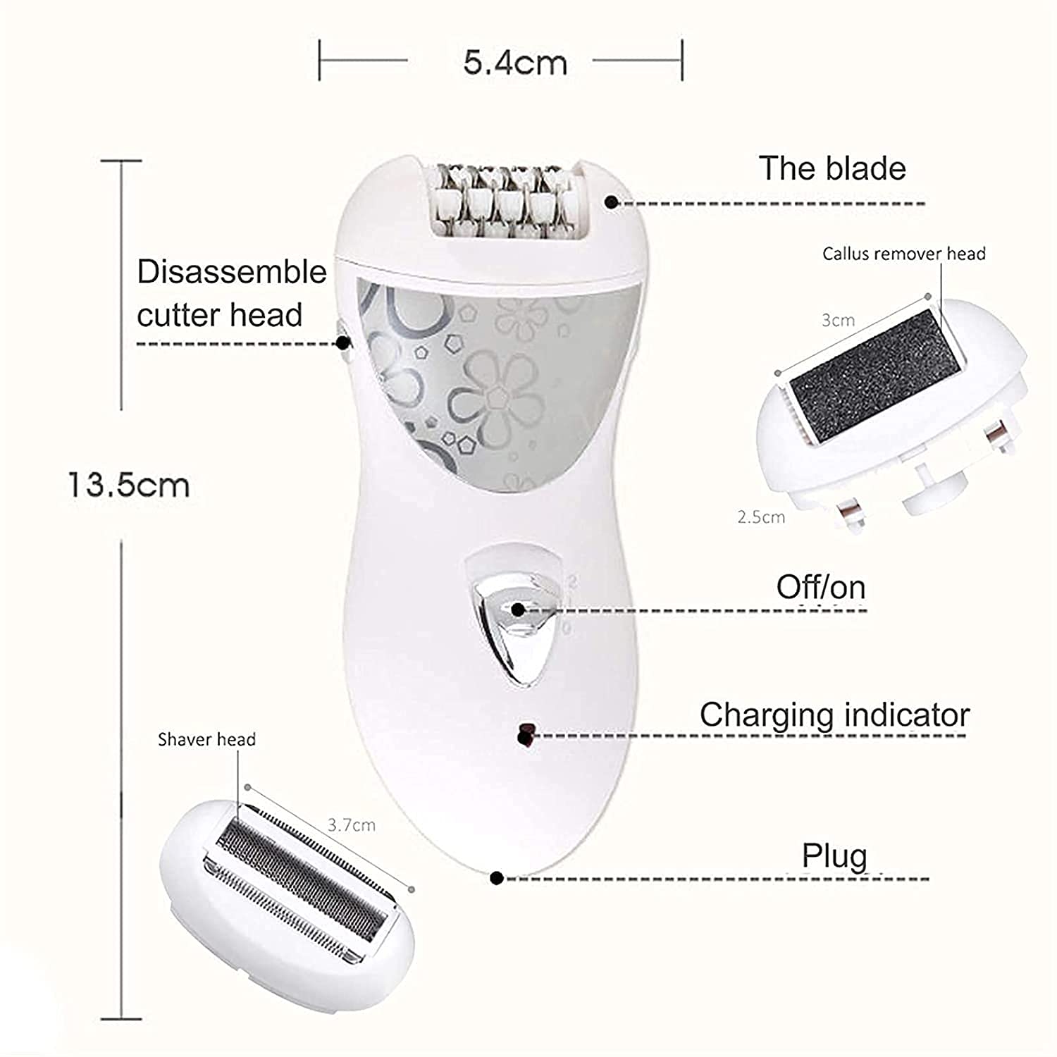 3-in-1 Rechargeable Epilator for Women - Electric Hair Removal Device with Foot File for Legs, Underarms & Bikini Area | Smooth Skin Solution for Home & Travel Use