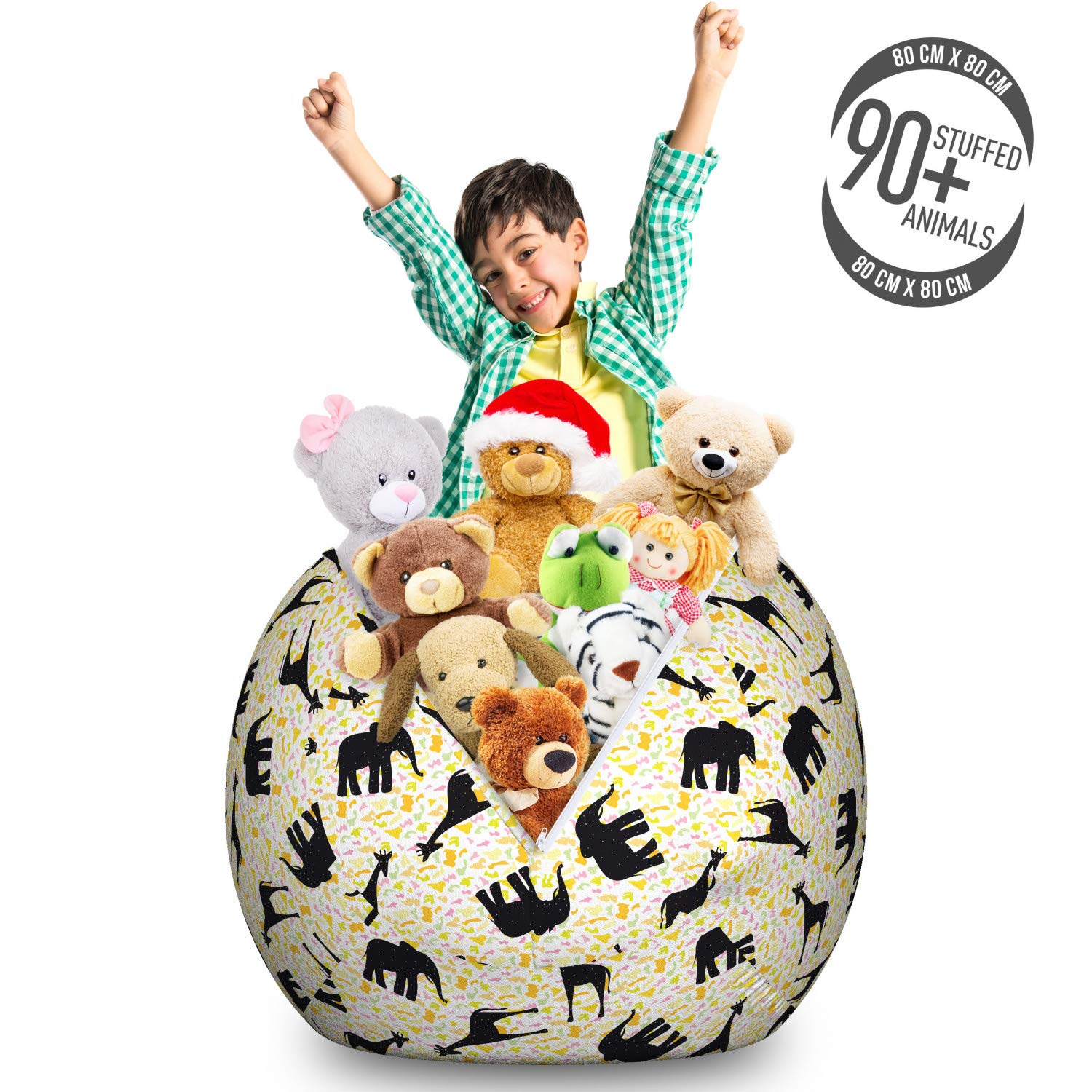 Ambesonne Giraffe Pattern Storage Toy Bag Chair - Large Washable Stuffed Animal Organizer with Cartoon Giraffes & Elephants Design | Perfect for Kids' Room, Nursery Storage & Playroom Organization