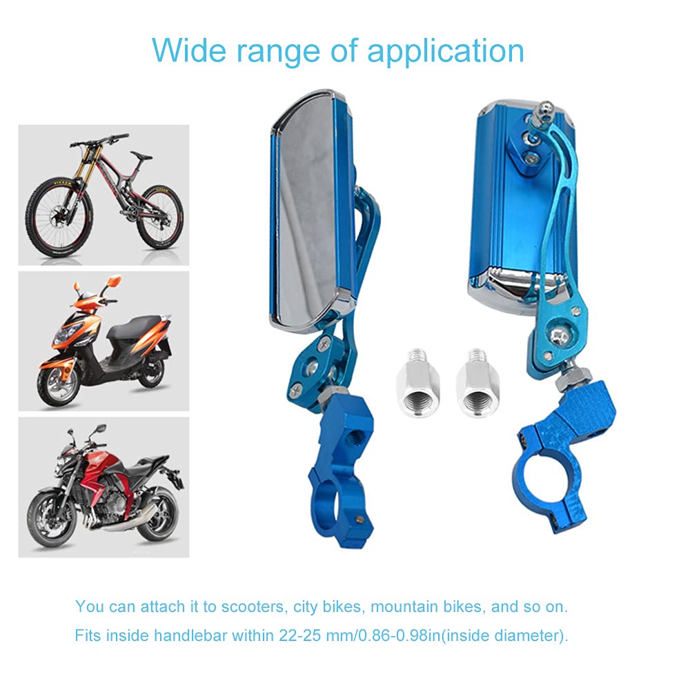2 Pack Bike Handlebar Mirrors - Rearview Safety Mirrors for Electric Bikes, Mountain Bikes & Fixed Gear Bicycles (Blue) - Perfect for Commuting, Cycling & Road Safety
