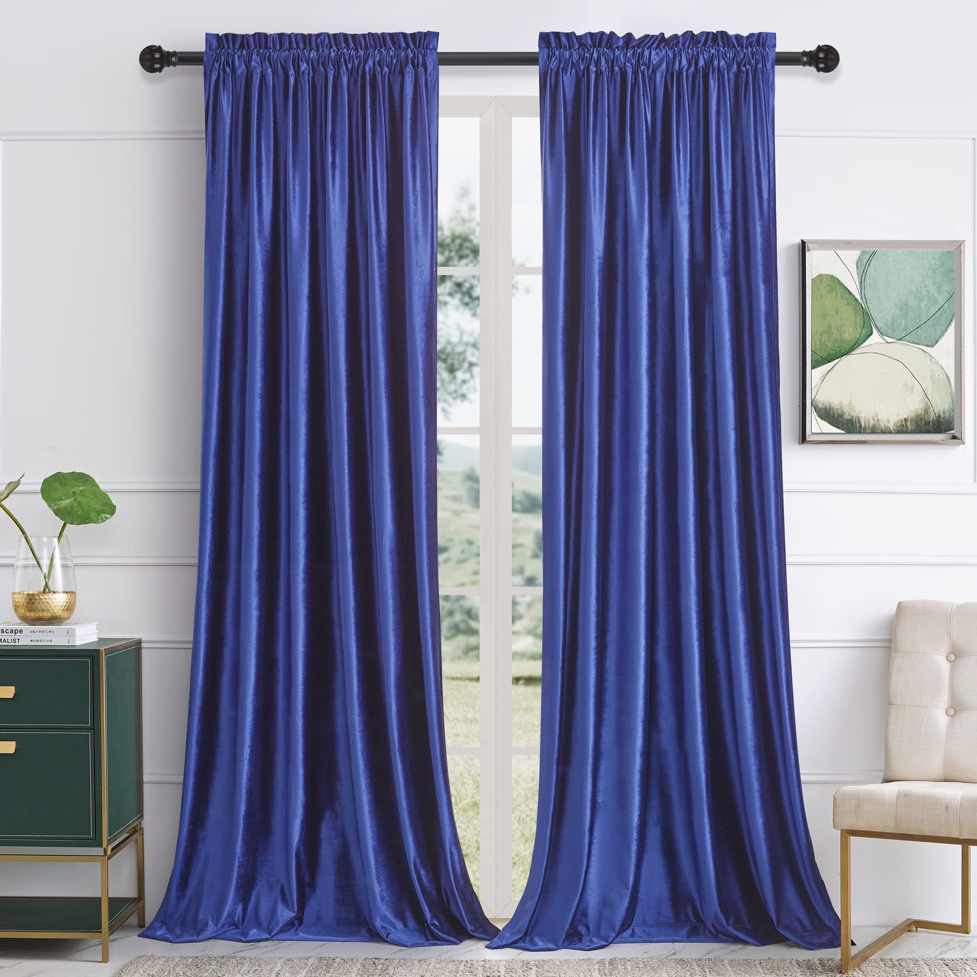 Premium Blackout Curtains 84 Inch - Velvet Rod Pocket Drapes for Living Room & Bedroom, Set of 2 Panels, Semi Room Darkening Window Treatment in PRIMROSE Blue | Home Decor, Noise Reducing, Thermal Insulated for Better Sleep & Privacy