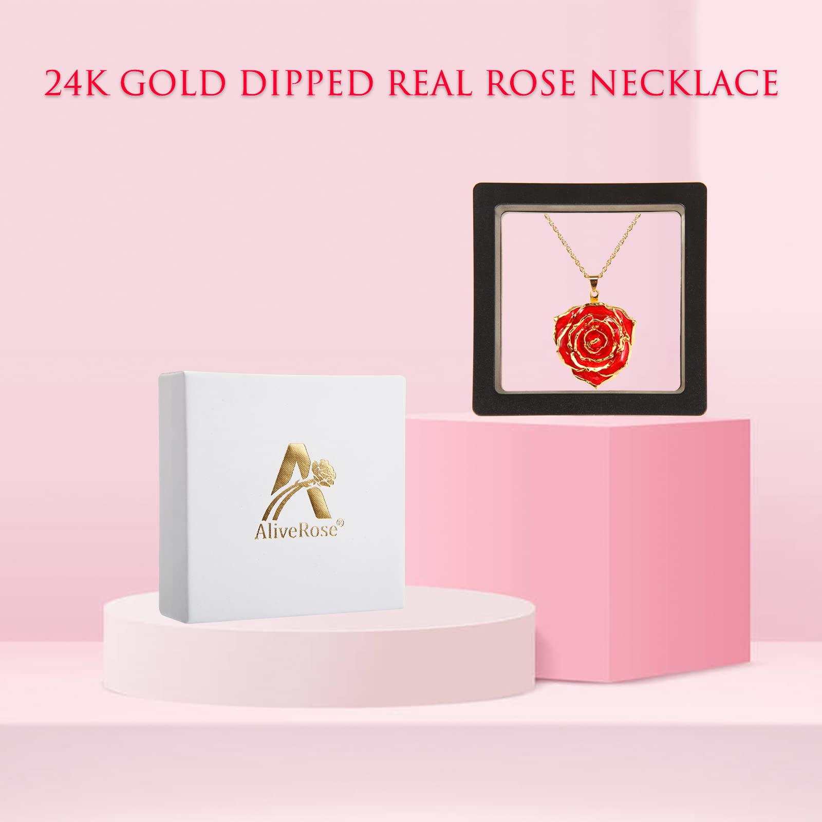 AliveRose 24K Gold Dipped Real Rose Pendant Necklace for Women - Elegant Jewelry Gift for Mother's Day, Anniversary, Birthday & Christmas - Perfect for Her, Mom, Wife or Girlfriend | Romantic Occasions, Date Nights & Special Celebrations