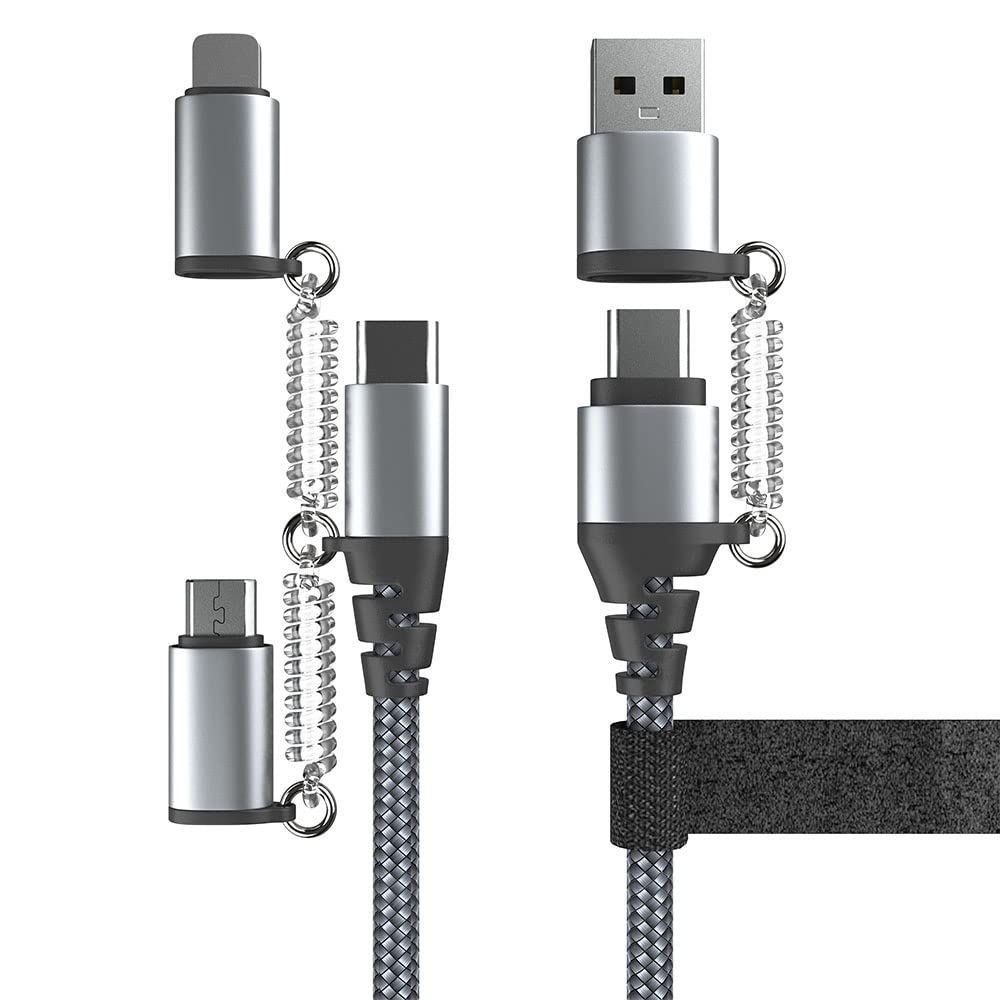 60W USB C Fast Charging Cable - PD 3A Nylon Braided Cord with USB A/C to Type C/Micro Adapter | High-Speed Data Sync & Charging for Laptop, Tablet, Phone (4ft) | Perfect for Travel, Office & Home Use