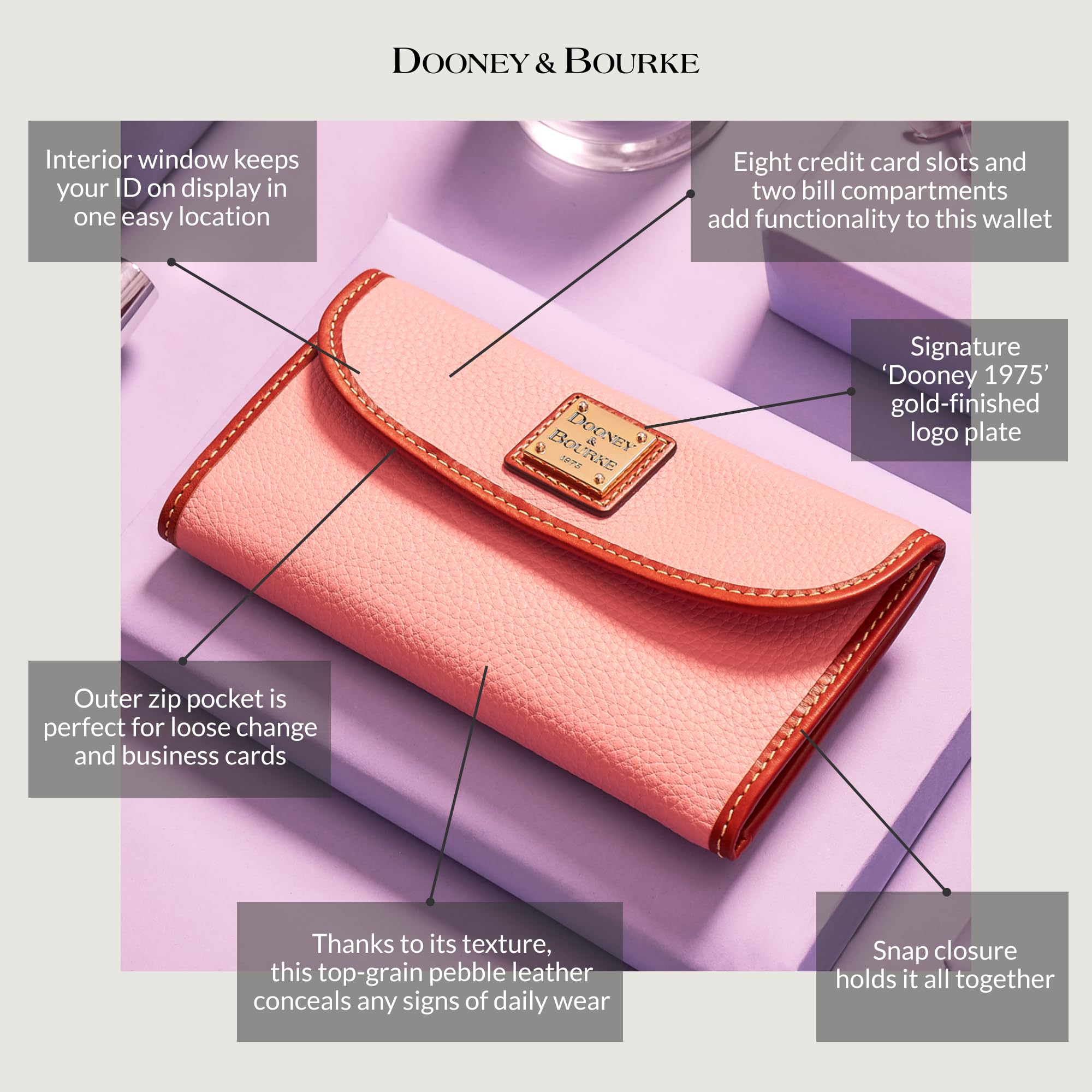 Dooney & Bourke Pebble Grain Continental Clutch Wallet for Women - Genuine Leather Zip Around Wallet with Multiple Card Slots - Perfect for Everyday Use, Travel & Business