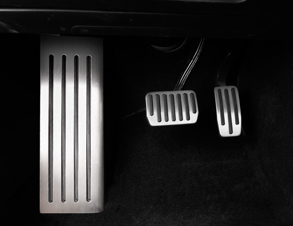 3-Piece Silver Aluminum Foot Pedal Covers Set for Tesla Model 3 (2017-Present) - Anti-Slip Track Design - Upgrade Interior Accessories for Enhanced Driving Experience & Car Protection