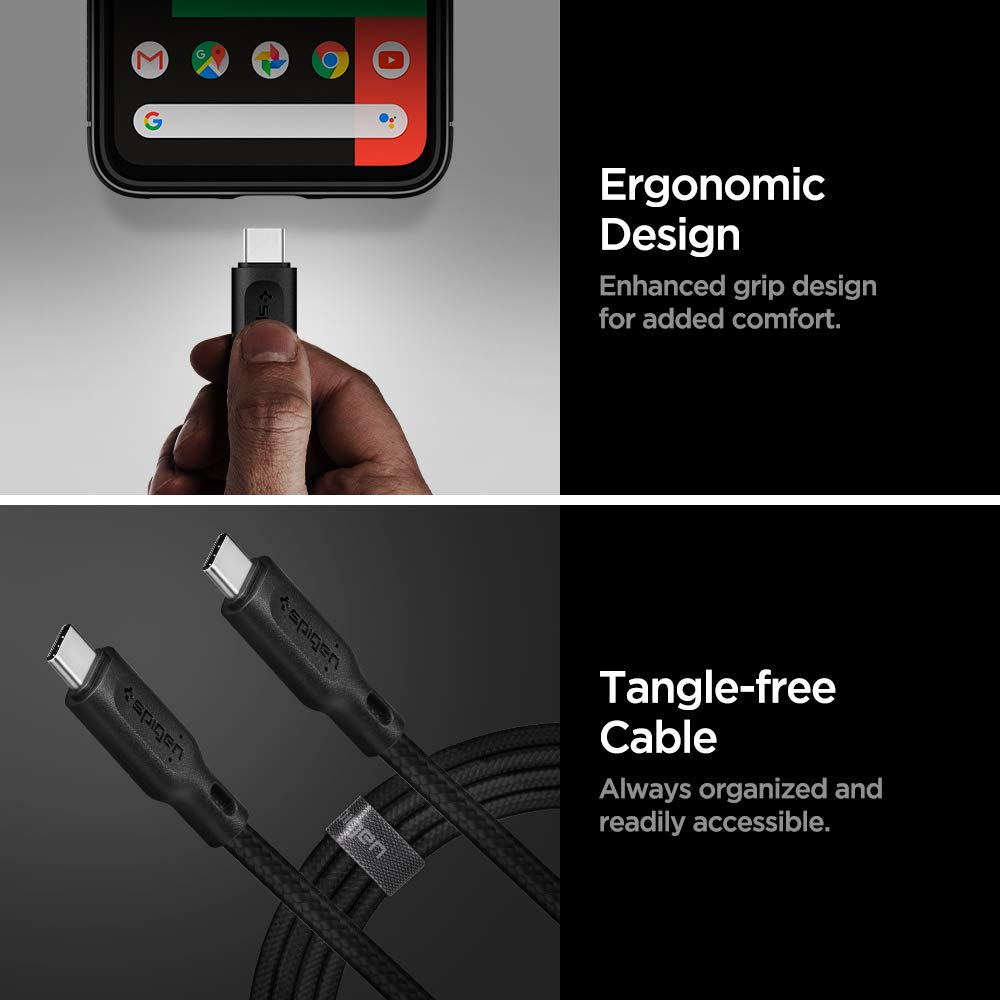 Spigen DuraSync USB C to C 3.2 Gen 1 Cable - 100W Fast Charging & 5Gbps Data Transfer - E-Mark Certified 1M Braided USB-C Cable for MacBook, iPad, Galaxy, Huawei, Pixel - Perfect for Home, Office & Travel Charging