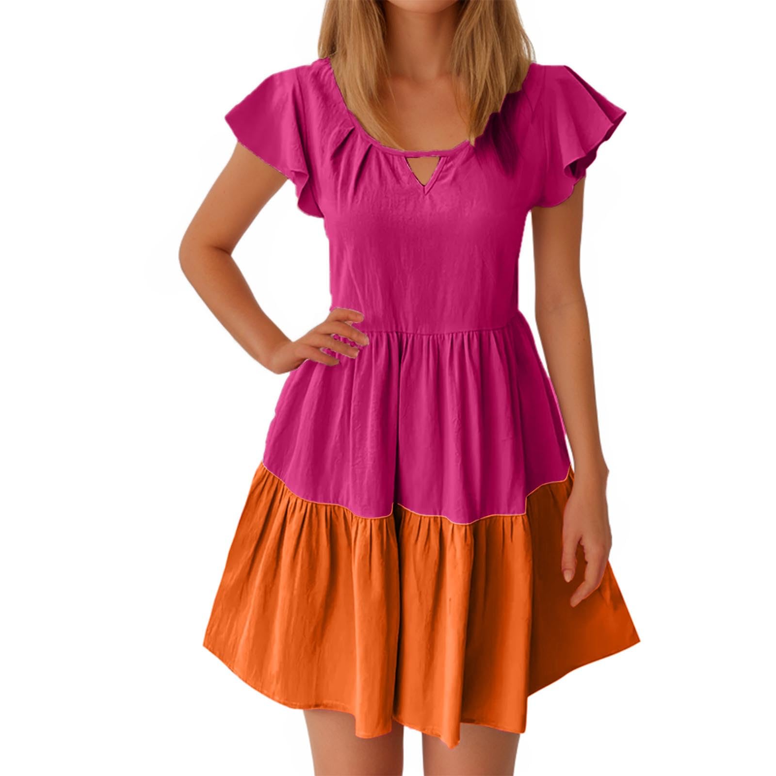 Yardsong Women's Summer Casual Boho Dress 2025 - A-Line Ruffle Sleeve Keyhole Mini Dress for Beach Vacation, Party & Outdoor Date | Lightweight Swing Dress for Tropical Getaway, Music Festival & Summer Outings