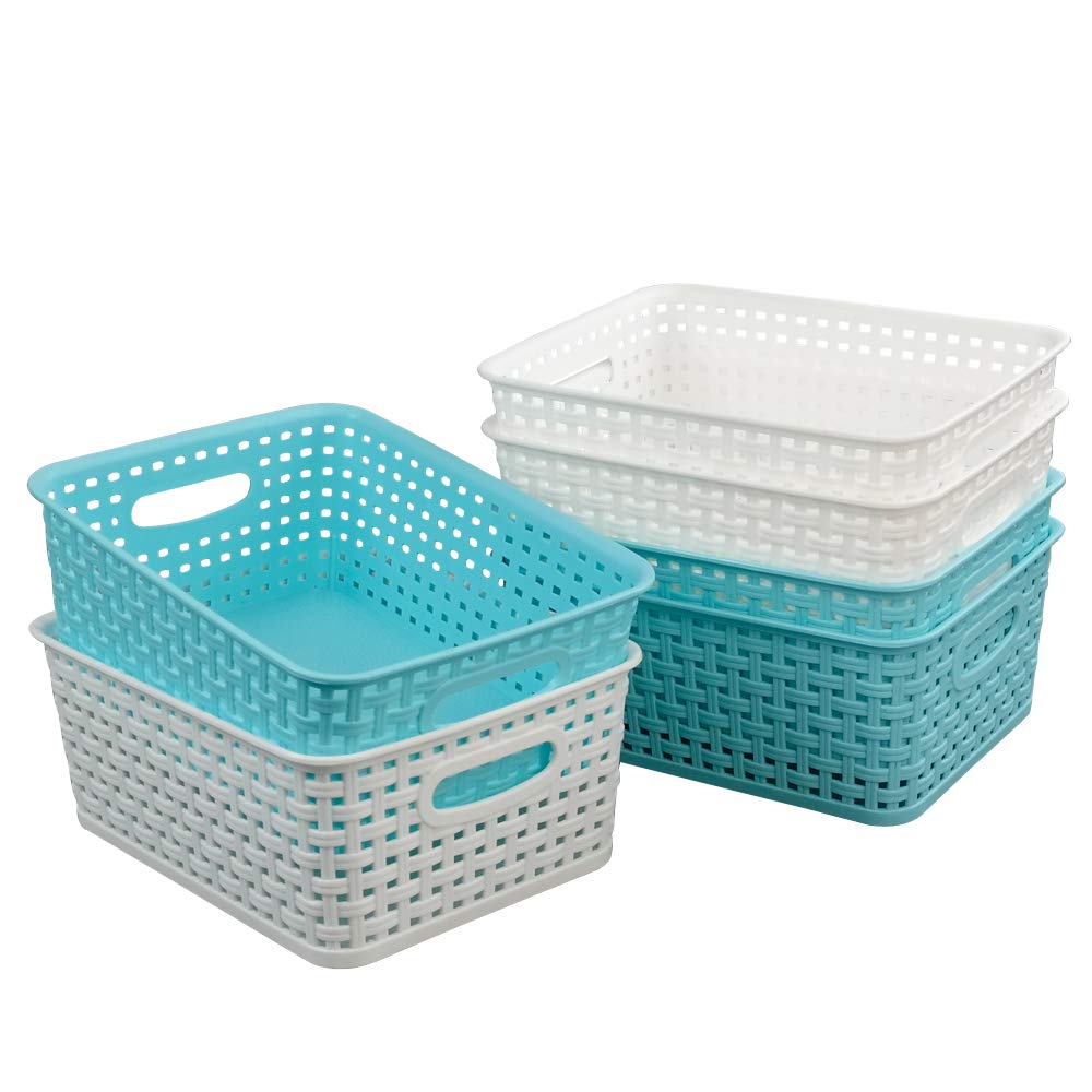 Vababa 6-Pack Plastic Storage Baskets & Bins - Organize Closet, Bathroom, Kitchen & Office Supplies - Durable Stackable Home Organization Containers