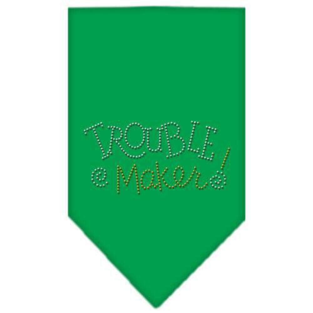 Sparkling Rhinestone Dog Bandana - 'Trouble Maker' Emerald Green Large Pet Bandana for Dogs & Cats | Perfect for Pet Birthdays, Halloween Costumes & Photo Shoots