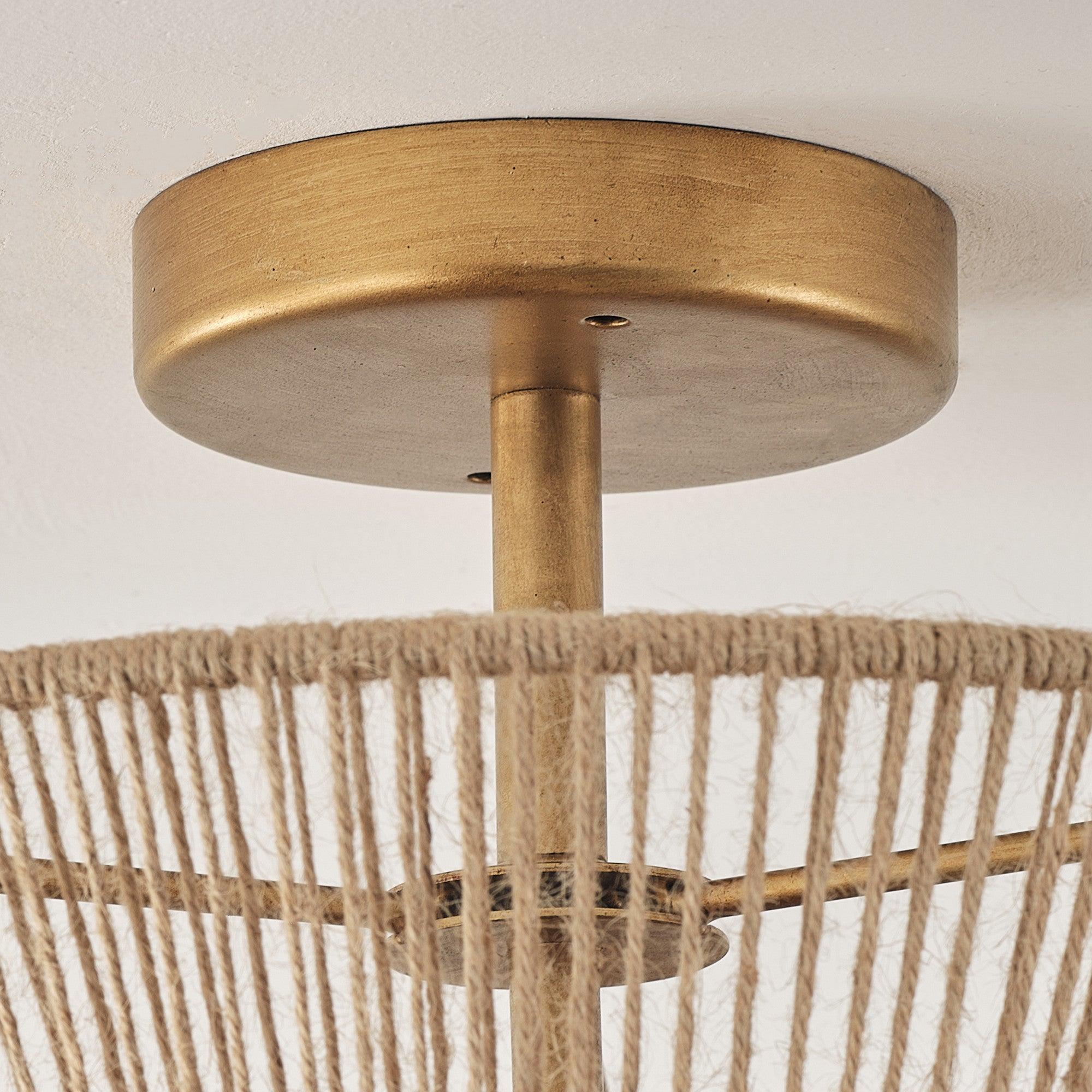 Farmhouse 2-Light Flush Mount Ceiling Light with Natural Rattan Rope - Perfect for Kitchen, Dining Room, Bedroom & Boho Home Decor