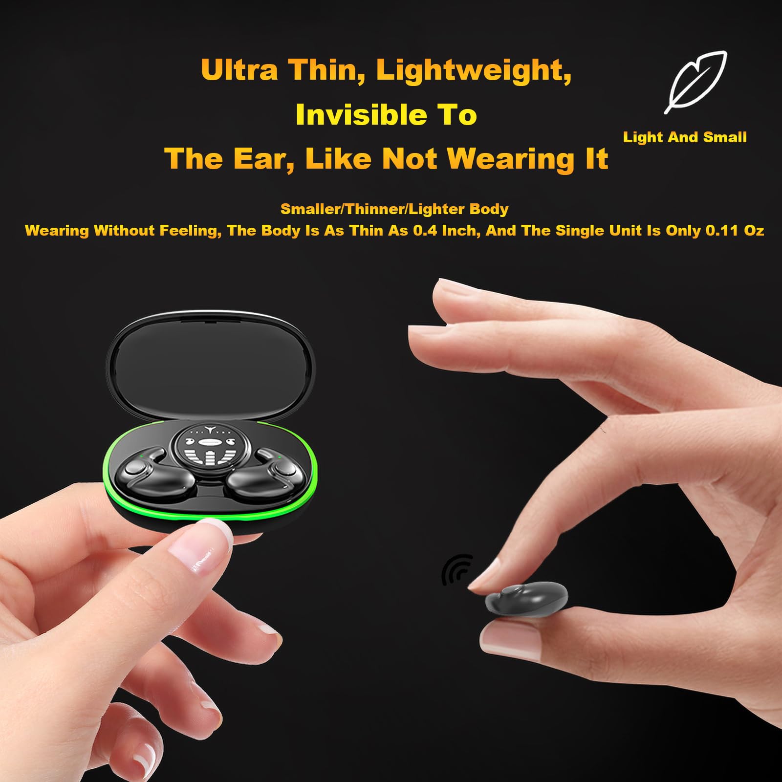 Bluetooth Sleep Earbuds for Side Sleepers - Invisible Noise Cancelling Wireless Earbuds with Tiny Hidden Design for Sleeping & Working | Comfortable All-Night Wear for Travel, Office & Home Use