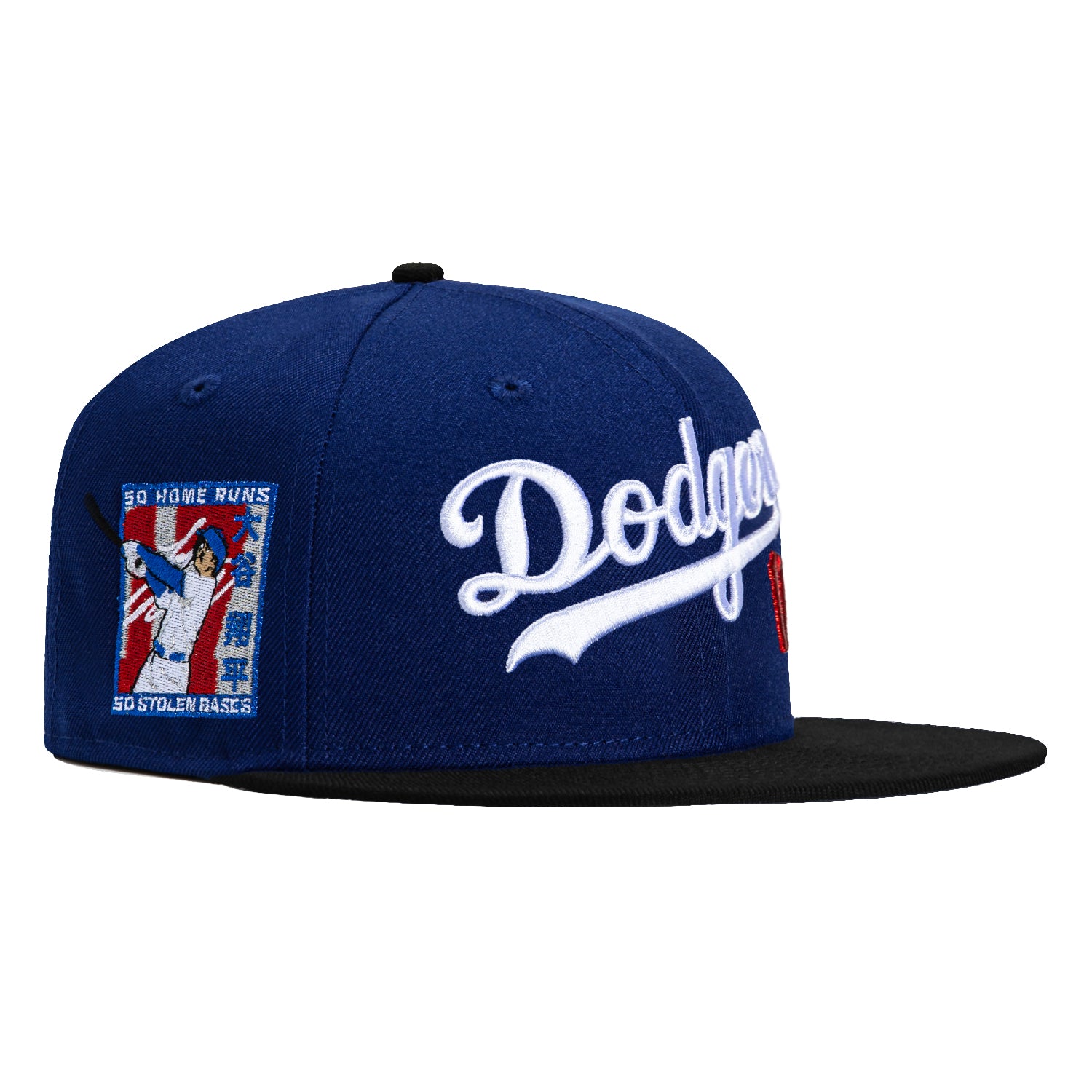 New Era 59Fifty Los Angeles Dodgers Shohei Ohtani 50/50 Patch Script Hat - Royal & Black - Official MLB Baseball Cap for Fans & Collectors - Perfect for Games, Sports Events & Casual Wear