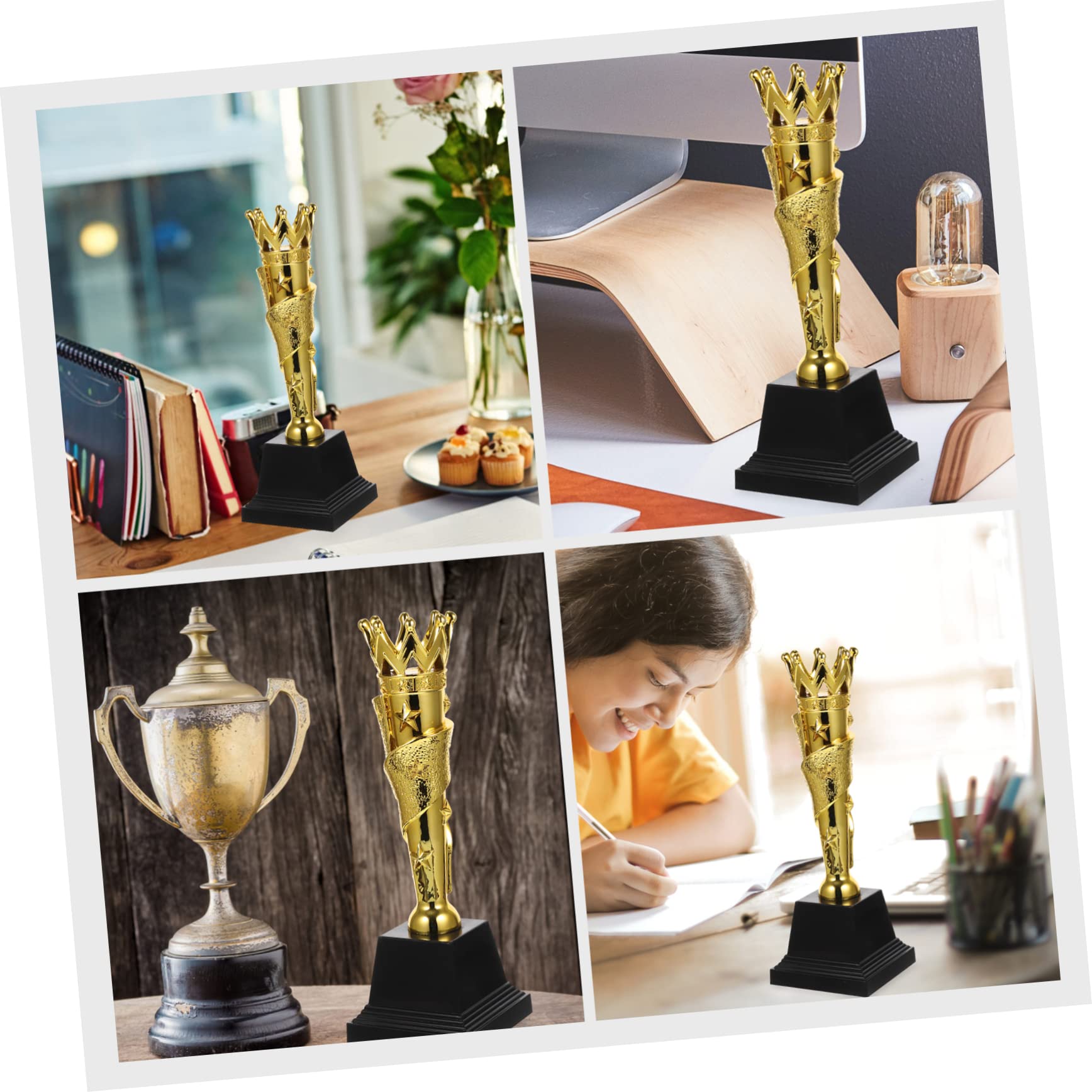SUPVOX 2 Pack Small Gold ABS Plastic Trophies for Kids - Perfect for School Awards, Sports Achievements & Classroom Incentives