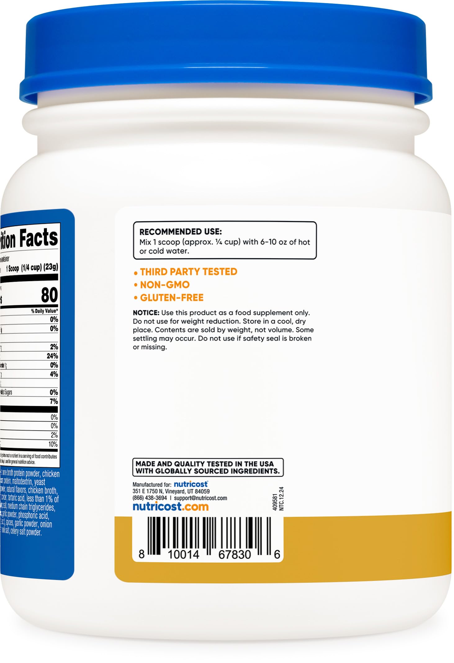Nutricost Chicken Bone Broth Protein Powder - Chicken Soup Flavor, 20 Servings | Grass-Fed Collagen Supplement for Gut Health & Joint Support | Perfect for Keto, Paleo Diets & Post-Workout Recovery
