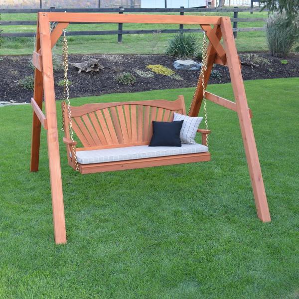 **A&L Furniture Cedar 4x4 A-Frame Swing Stand for Swing or Swingbed - Heavy Duty Outdoor Wooden Swing Set with Hangers Included - Perfect for Backyard, Garden, and Patio Relaxation**