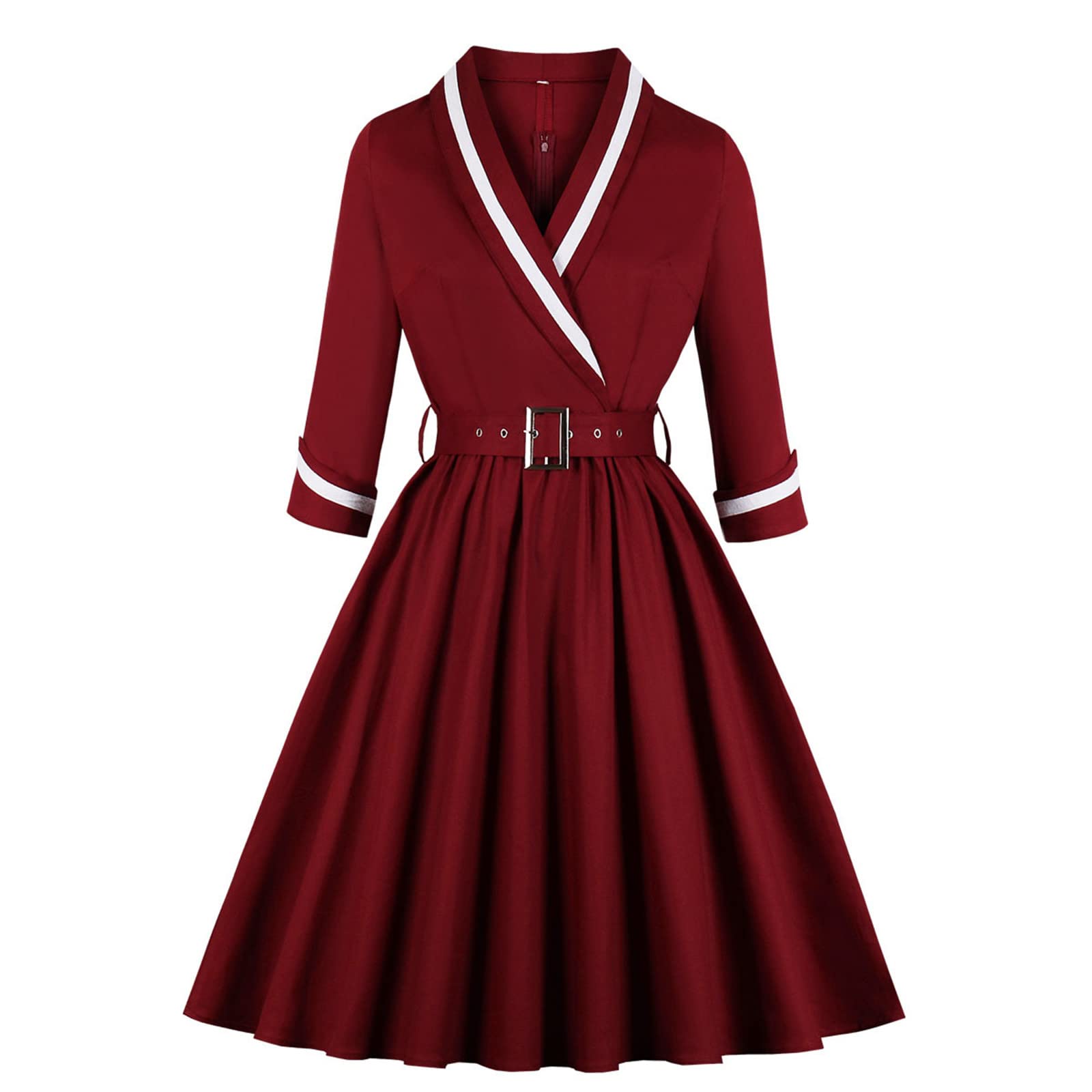 1950s Vintage Wrap Midi Dress for Women - V Neck Half Sleeve Cocktail Dress Plus Size Wedding Guest Holiday Party Dress - Perfect for Christmas Parties, Cocktail Events & Retro Themed Occasions