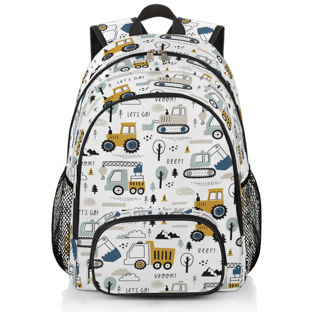 Boys Construction Themed Backpack - 18 Inch Waterproof School Bookbag for Kids, Lightweight Travel Backpack for Trucks, Tractors & Excavators Lovers | Perfect for Elementary School, Day Trips & Outdoor Adventures