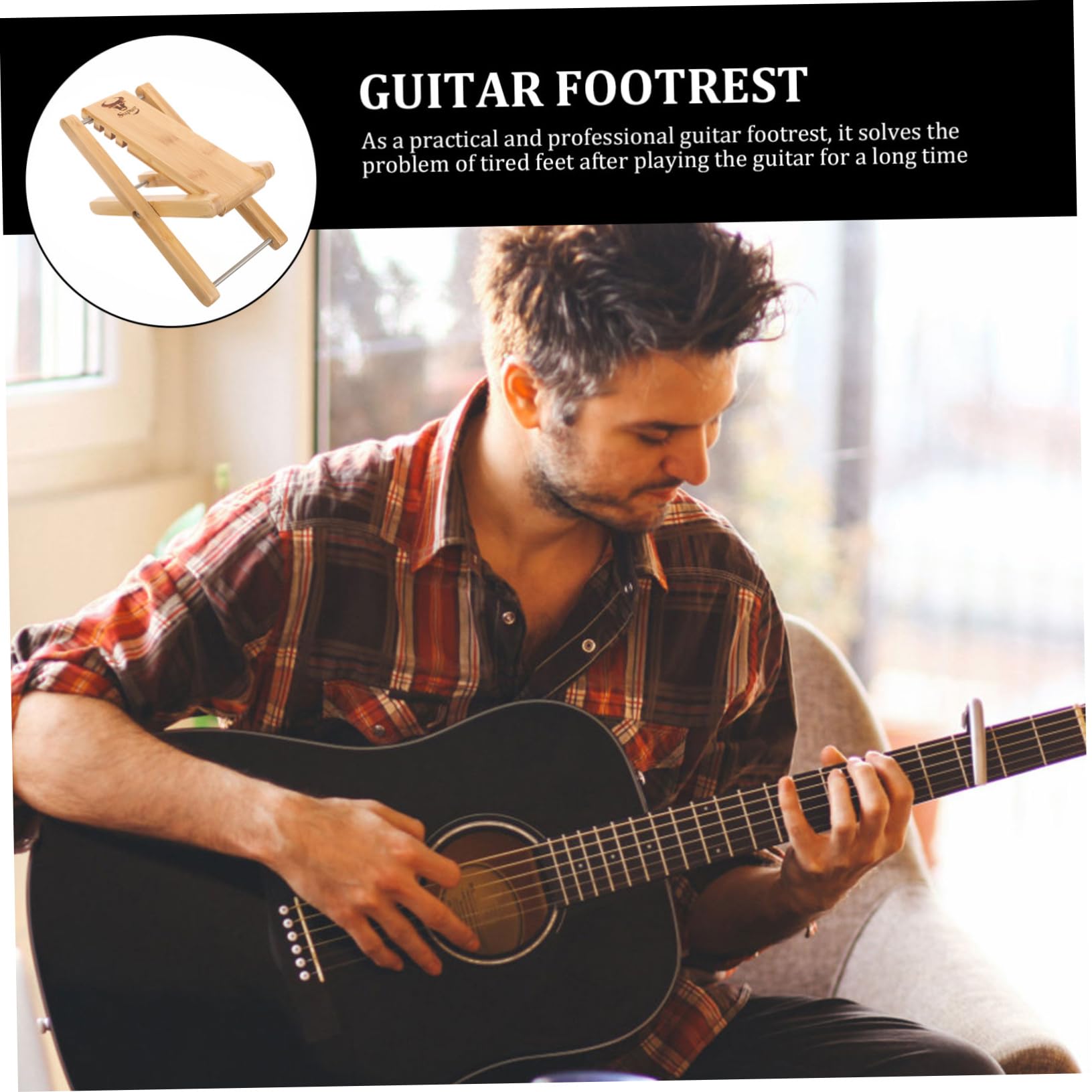 Premium Wooden Guitar Footstool - Adjustable Guitar Foot Rest & Stool for Musicians - Ergonomic Guitar Accessory for Comfortable Playing - Perfect for Practice, Performances & Studio Sessions